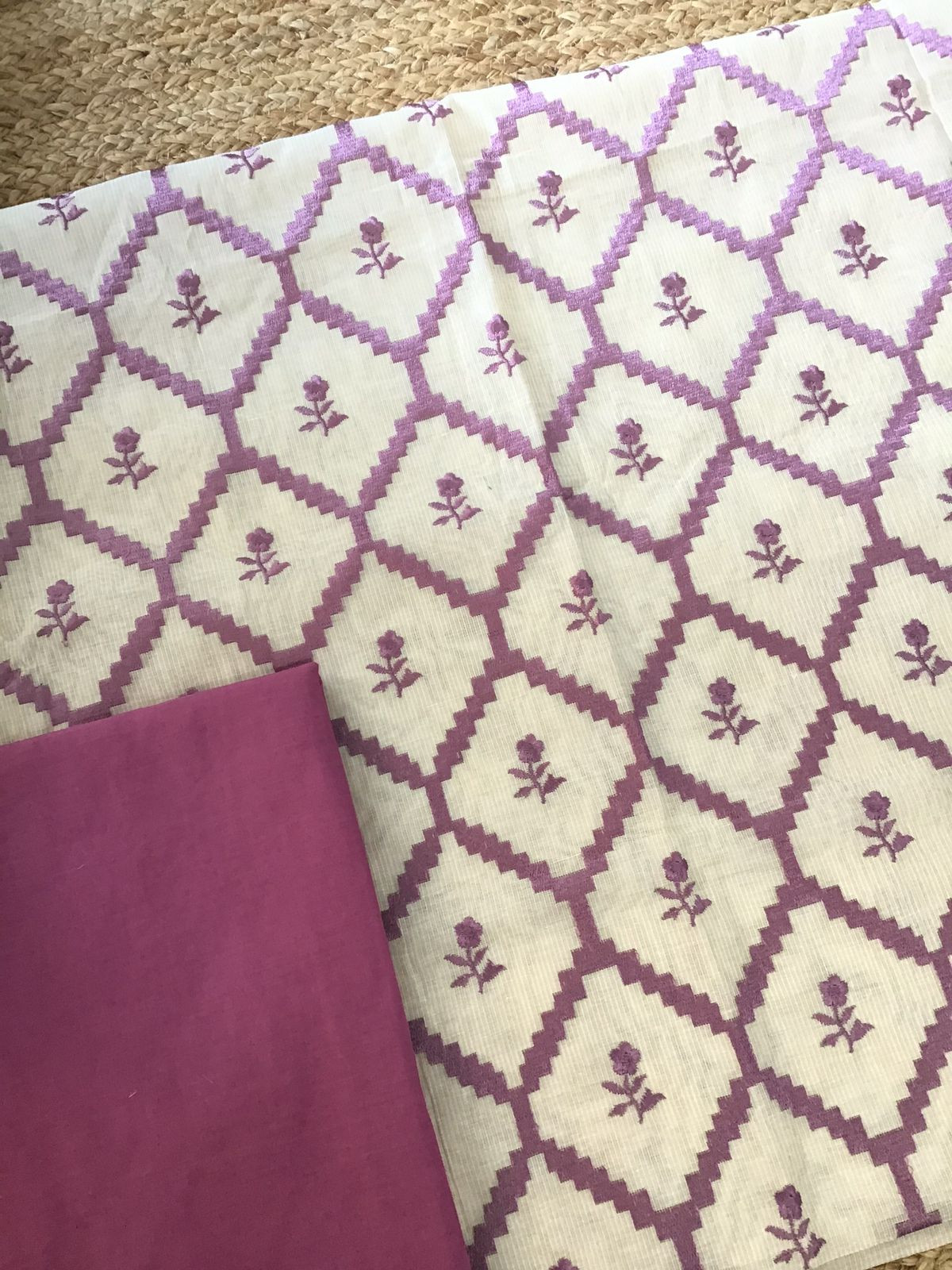 Pure Maheshwari Embroidered Suit - Offwhite