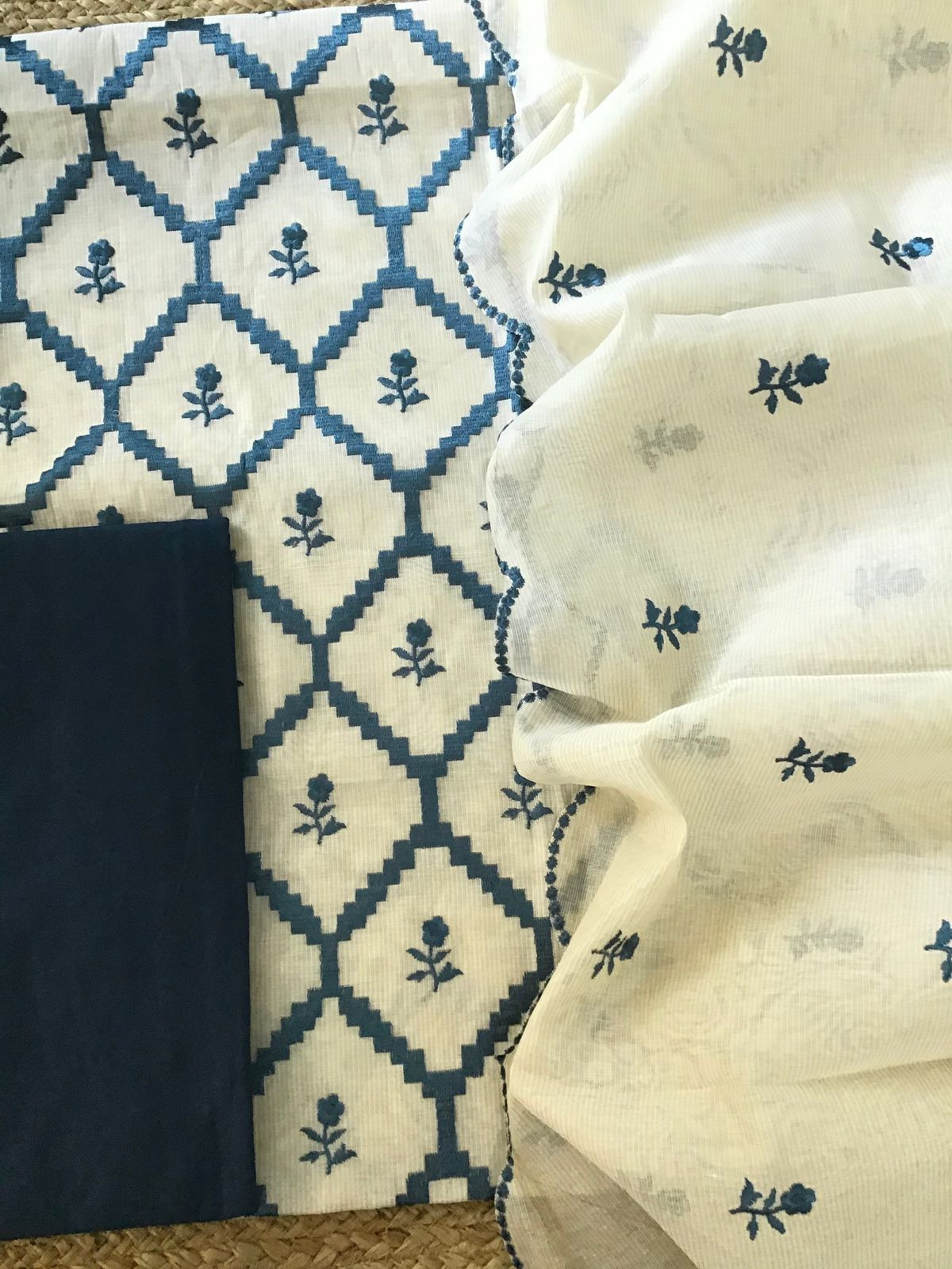 Pure Maheshwari Embroidered Suit - Offwhite