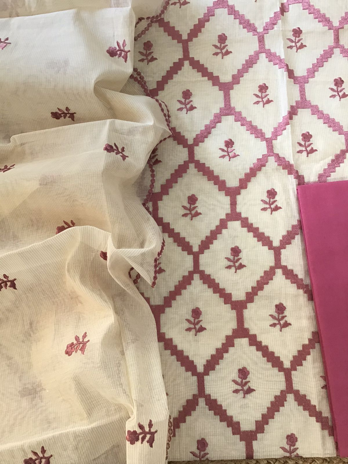 Pure Maheshwari Embroidered Suit - Offwhite