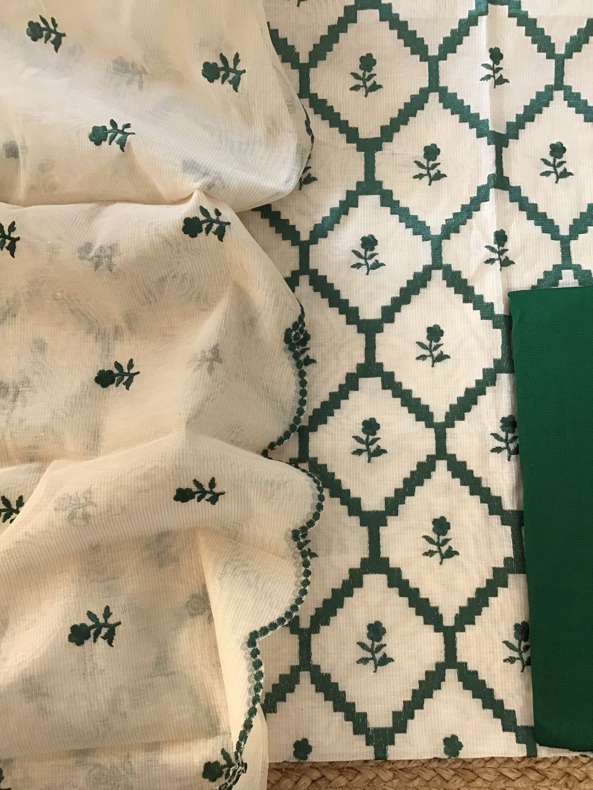 Pure Maheshwari Embroidered Suit - Offwhite