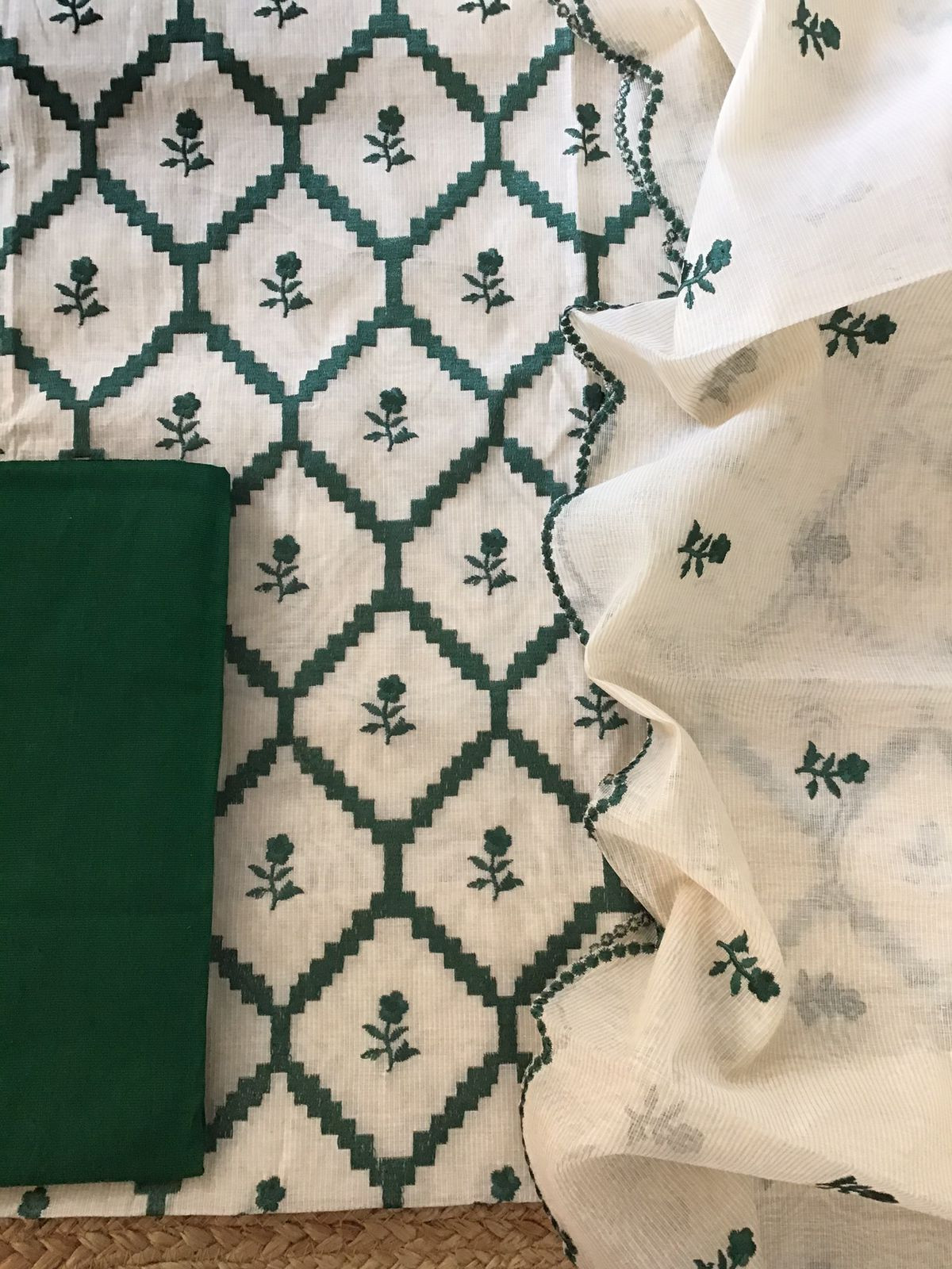 Pure Maheshwari Embroidered Suit - Offwhite