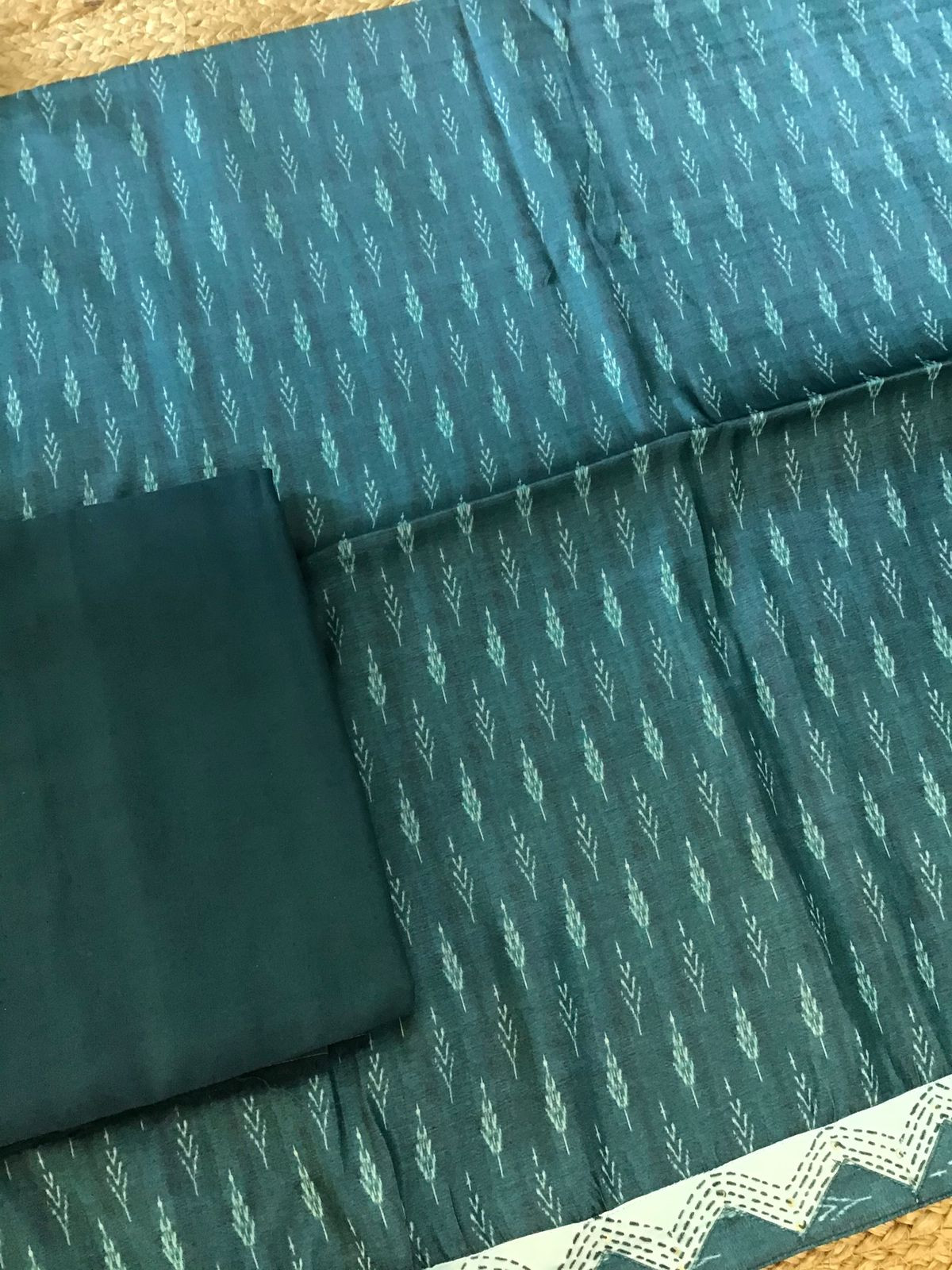 Soft Kora Chanderi Printed Embroidered Suit - Green