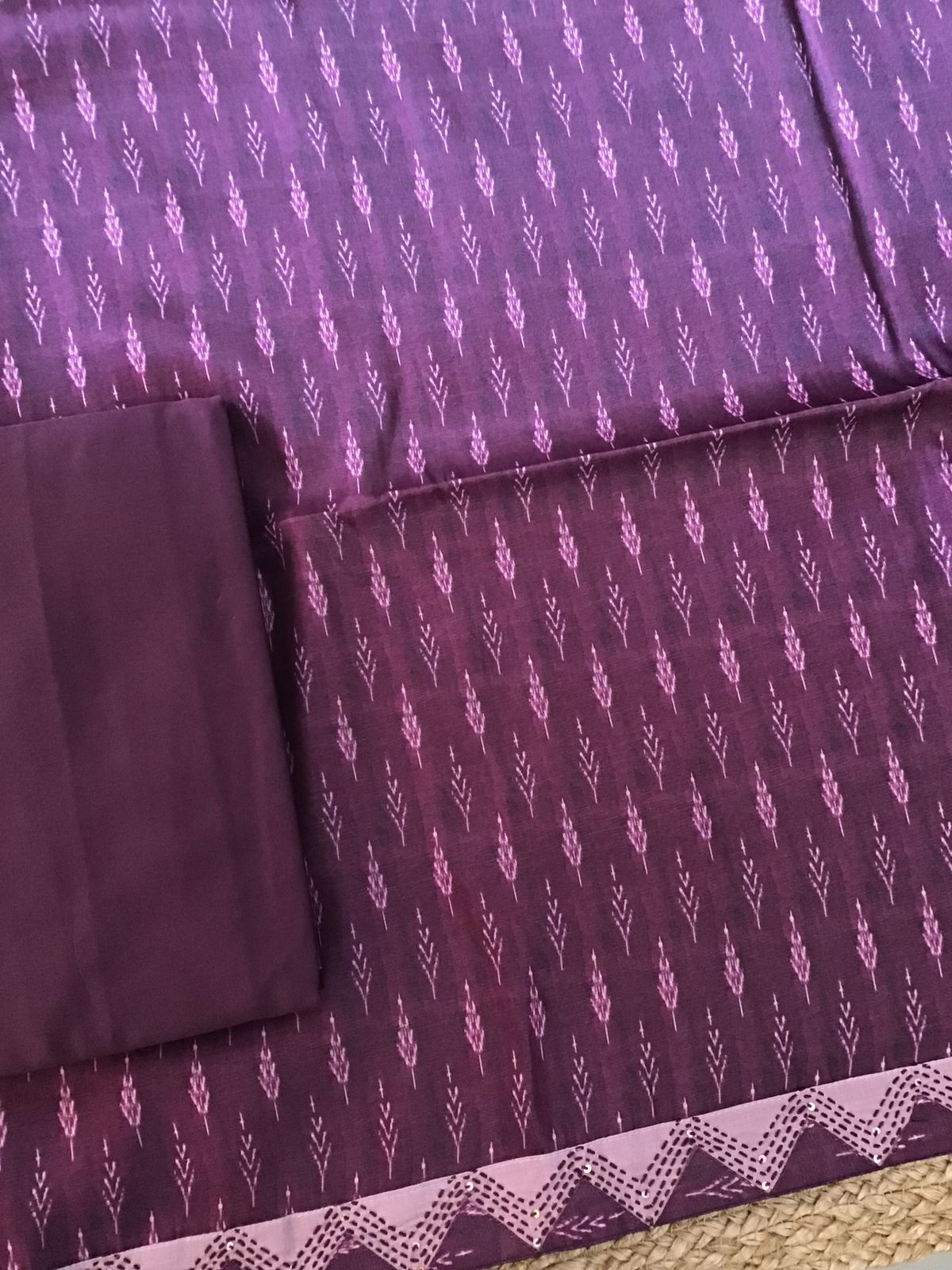 Soft Kora Chanderi Printed Embroidered Suit - Wine