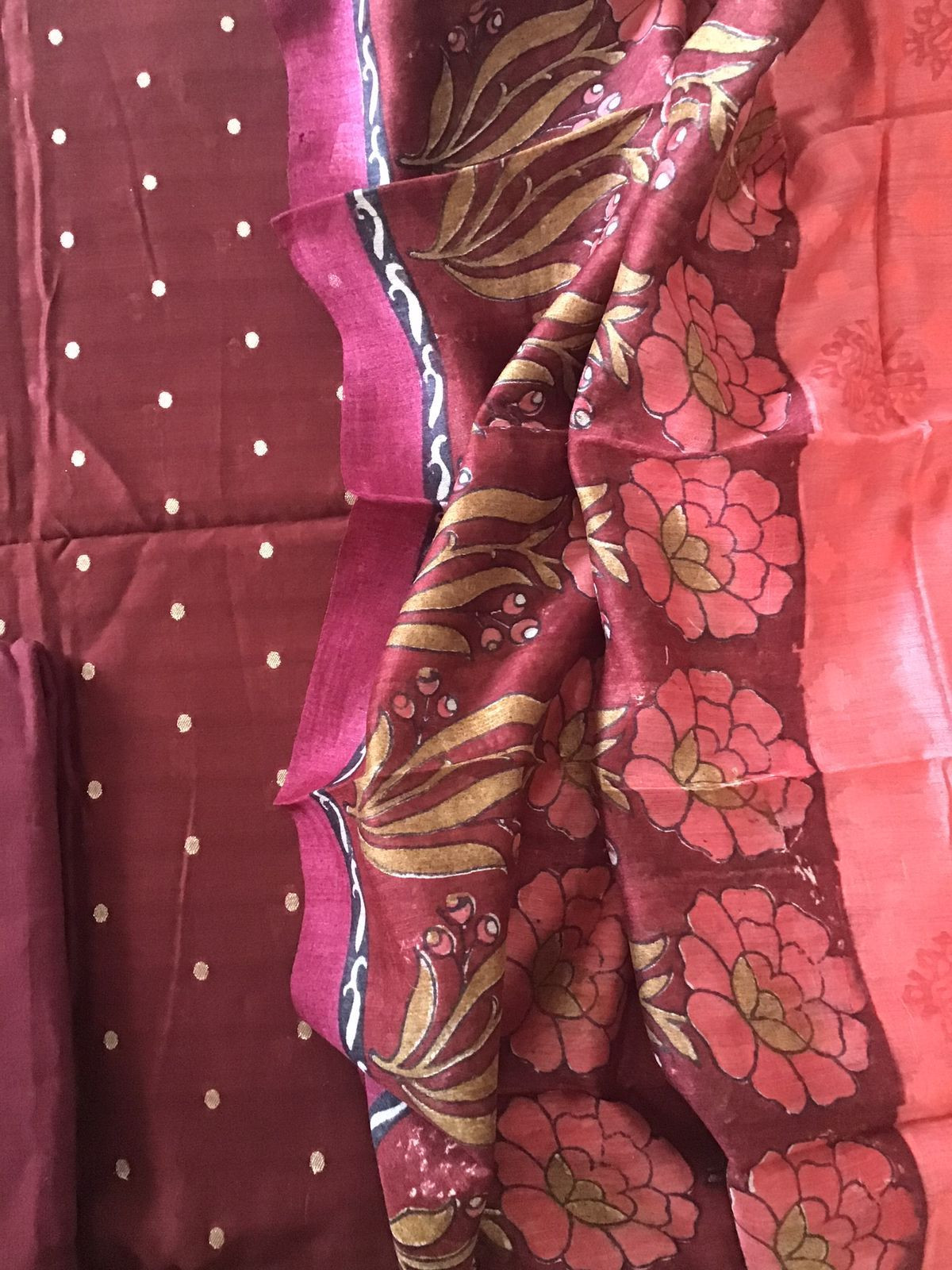 Pure Chanderi Banarasi Weaved Printed Suit - Maroon