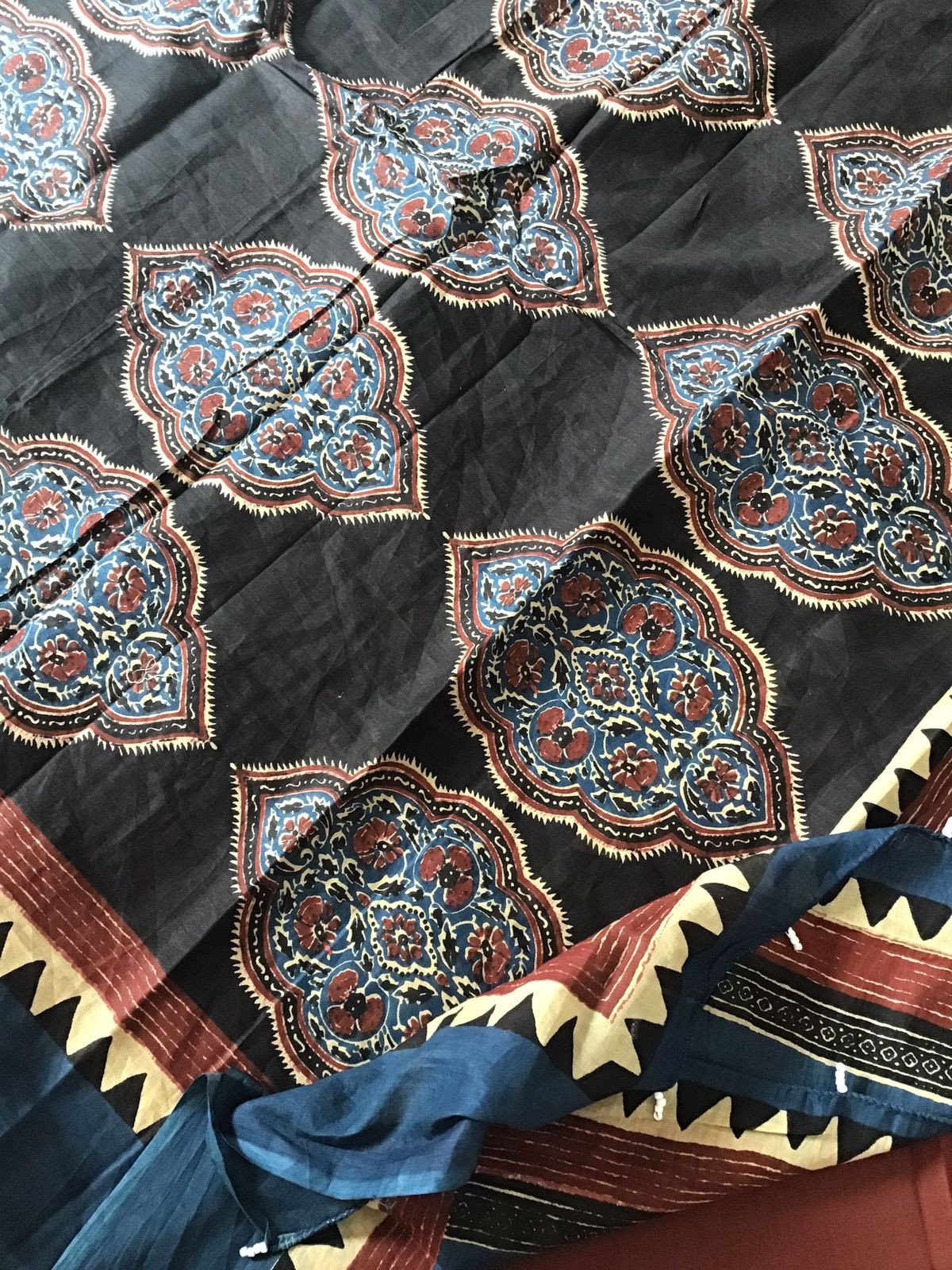 Pure Cotton Printed Embroidered Suit - Brick Red