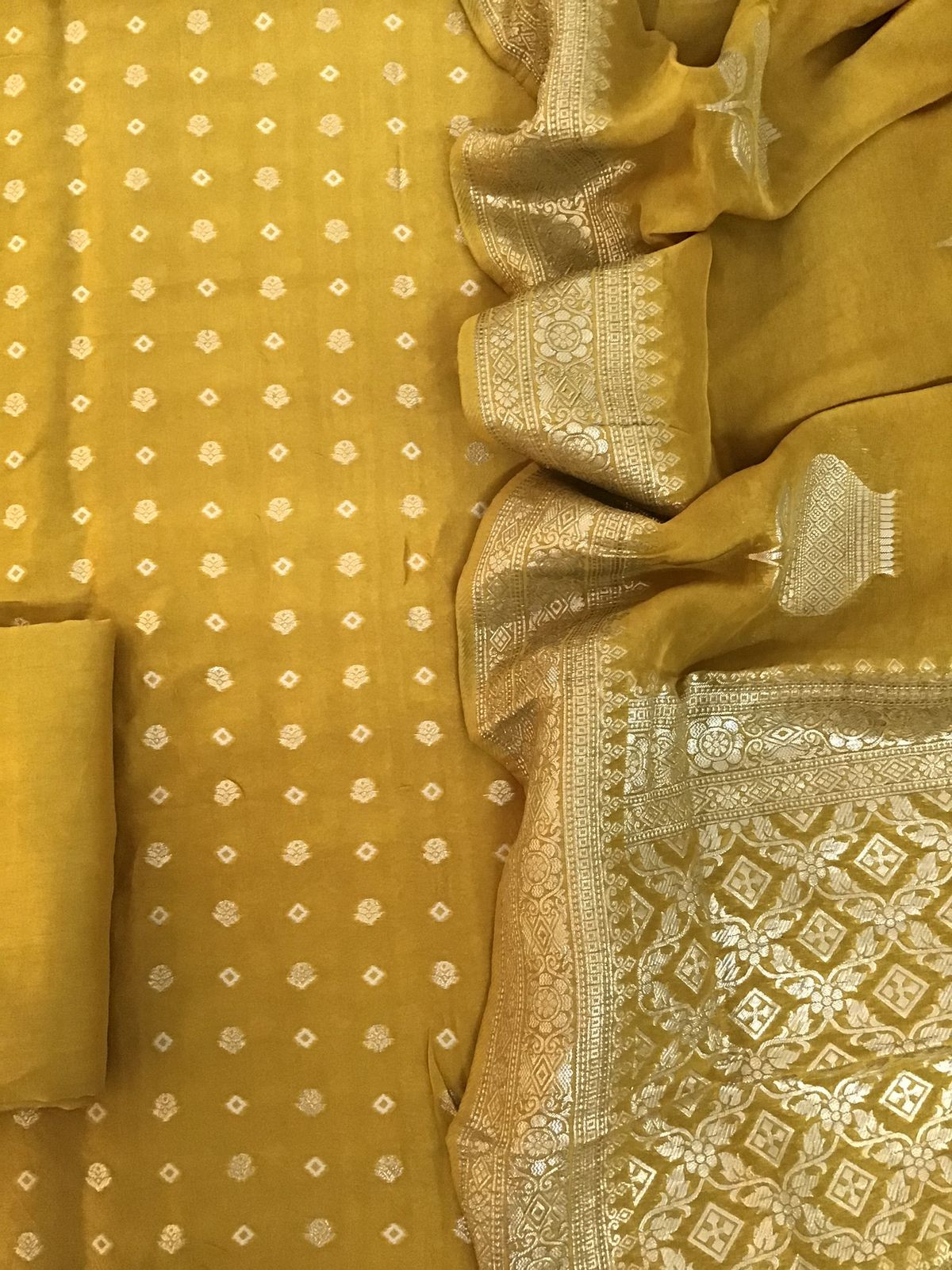 Soft Dola Silk Banarasi Weaved Suit - Yellow