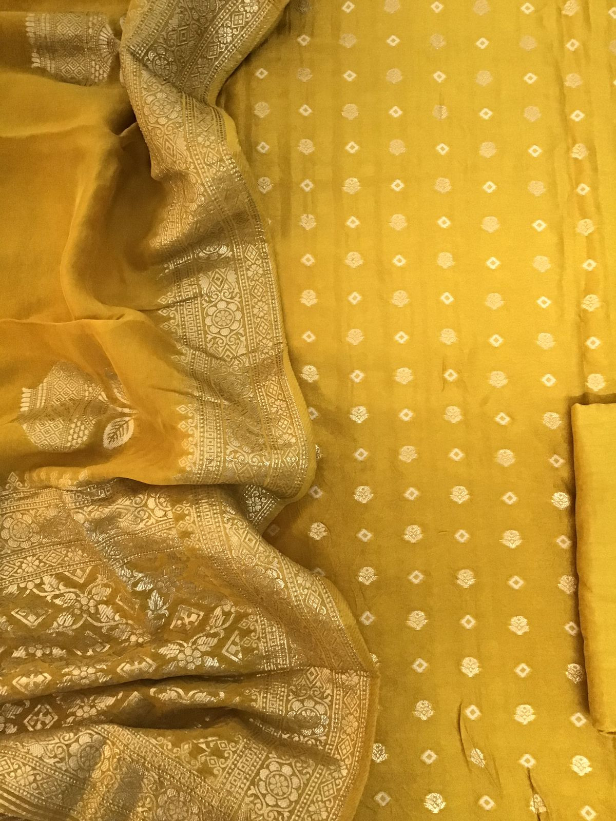 Soft Dola Silk Banarasi Weaved Suit - Yellow