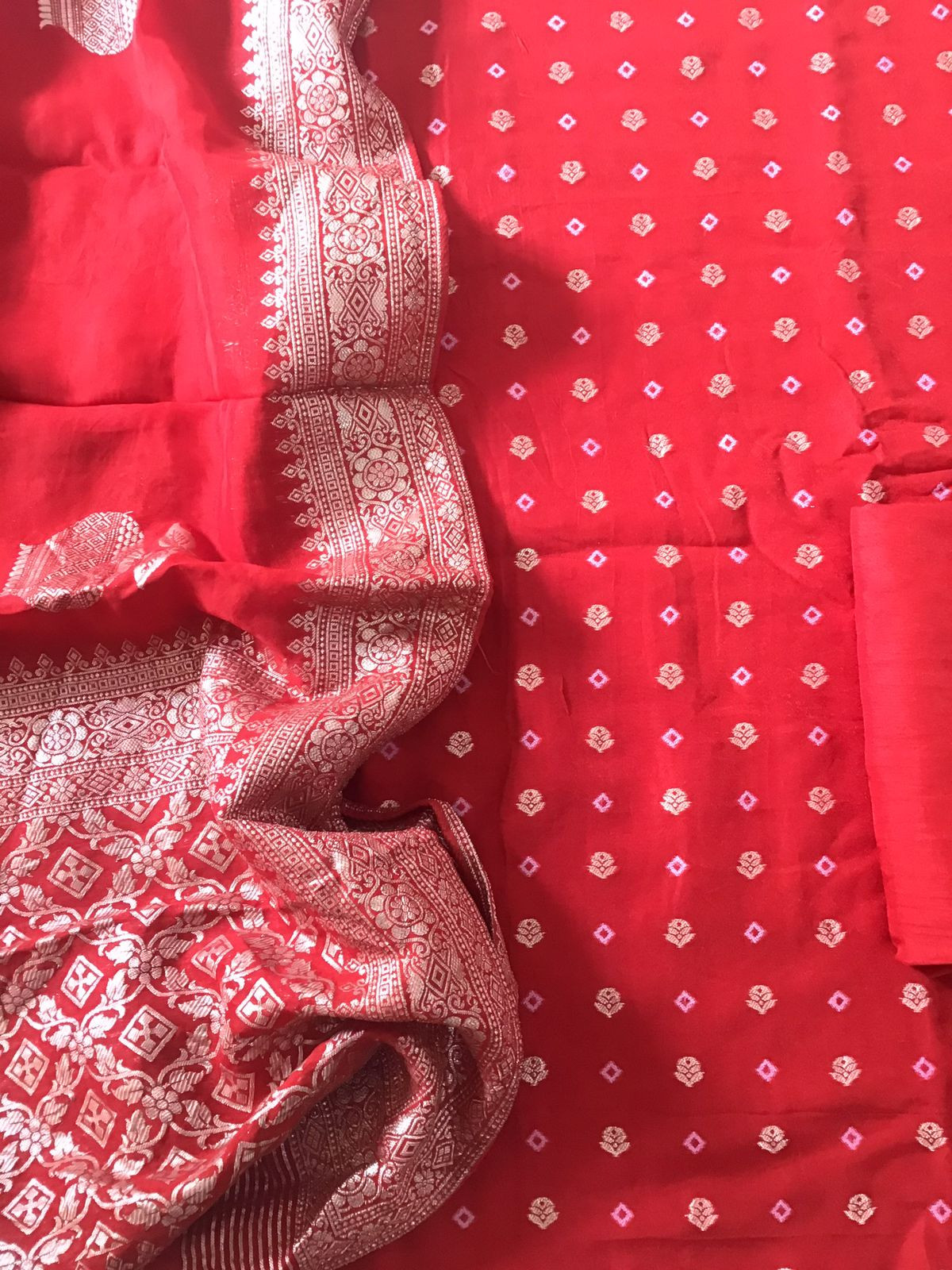 Soft Dola Silk Banarasi Weaved Suit - Red
