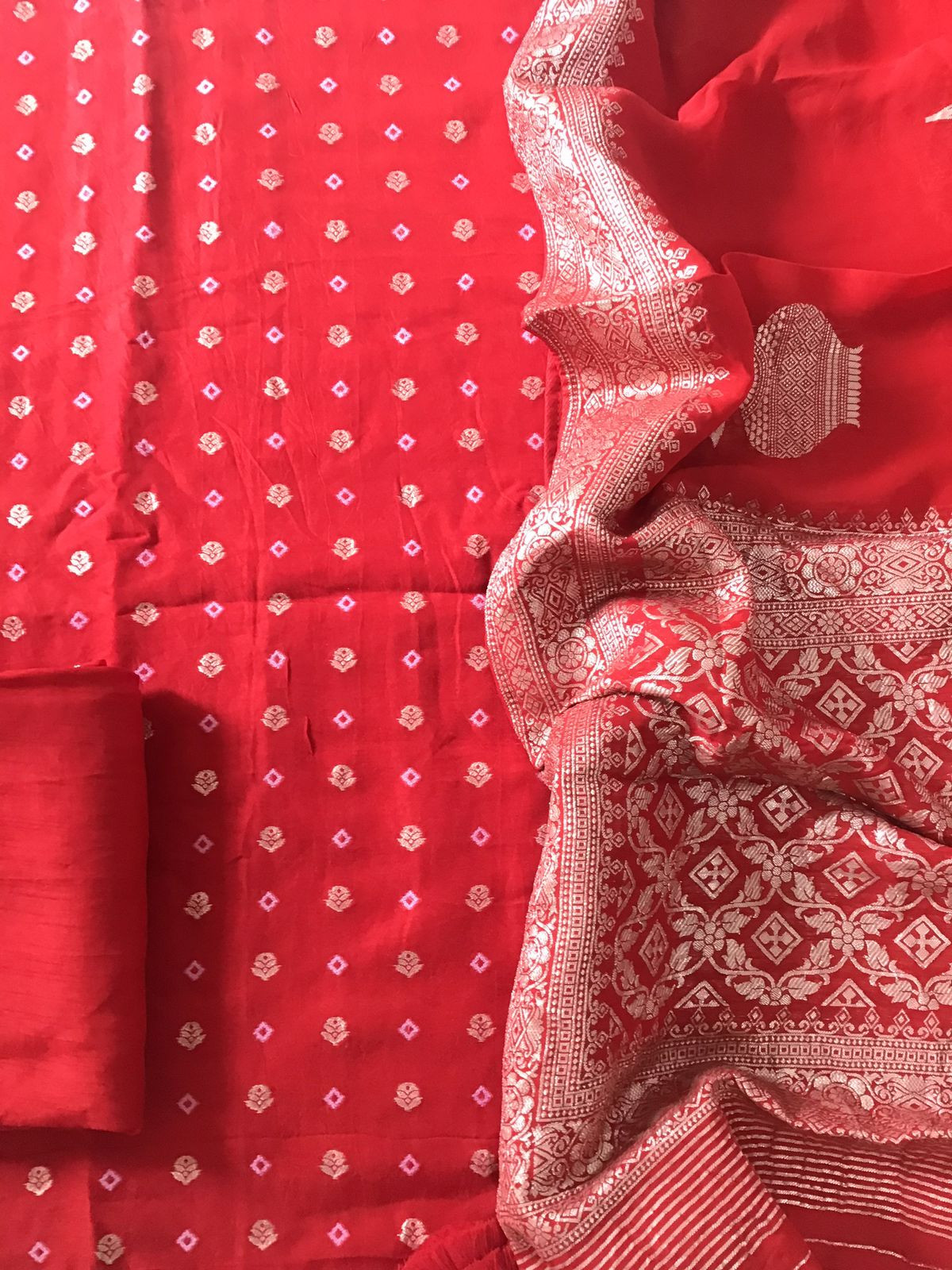 Soft Dola Silk Banarasi Weaved Suit - Red