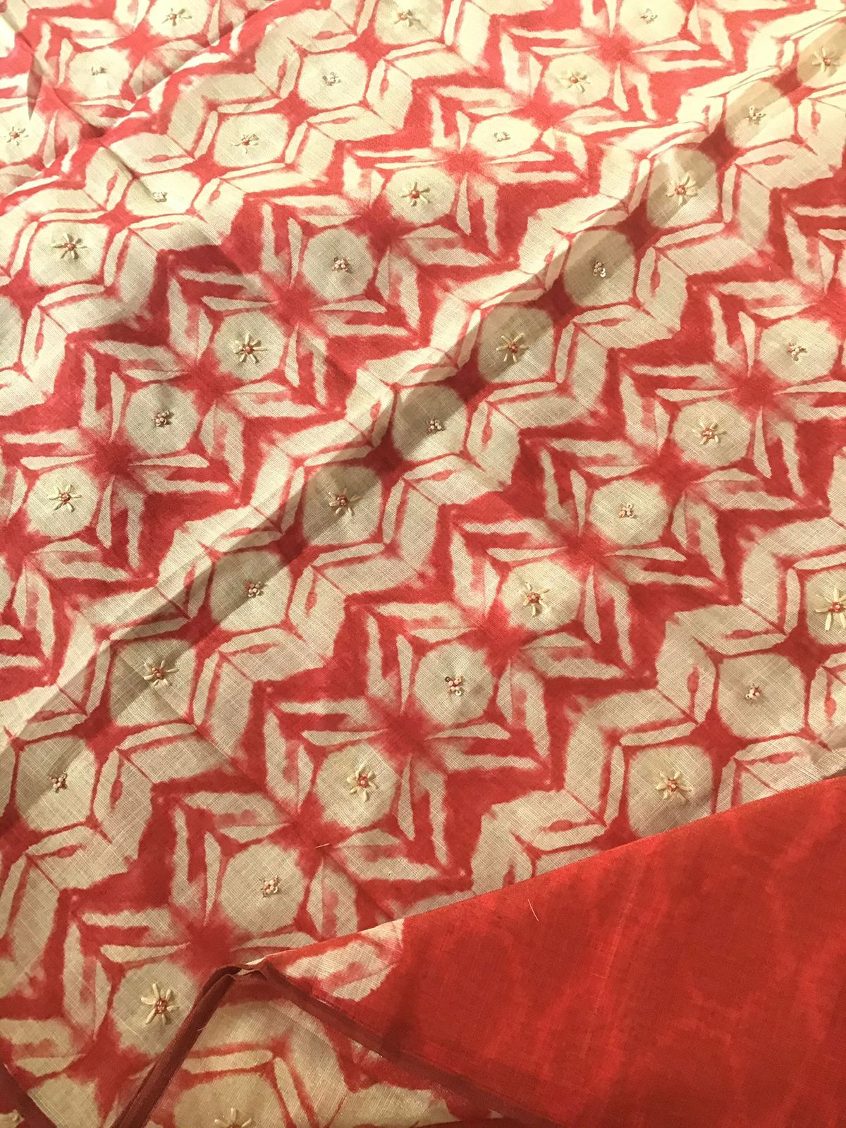 Soft Tissue Slub Cotton Printed Embroidered Suit - Red