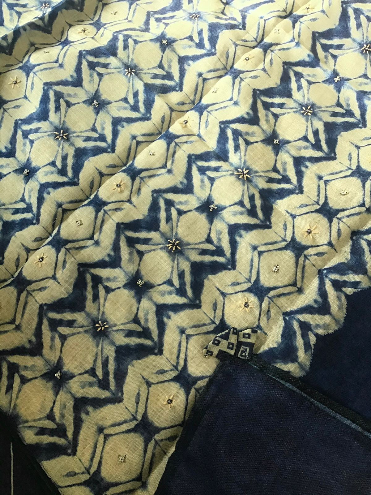 Soft Tissue Slub Cotton Printed Embroidered Suit - Blue