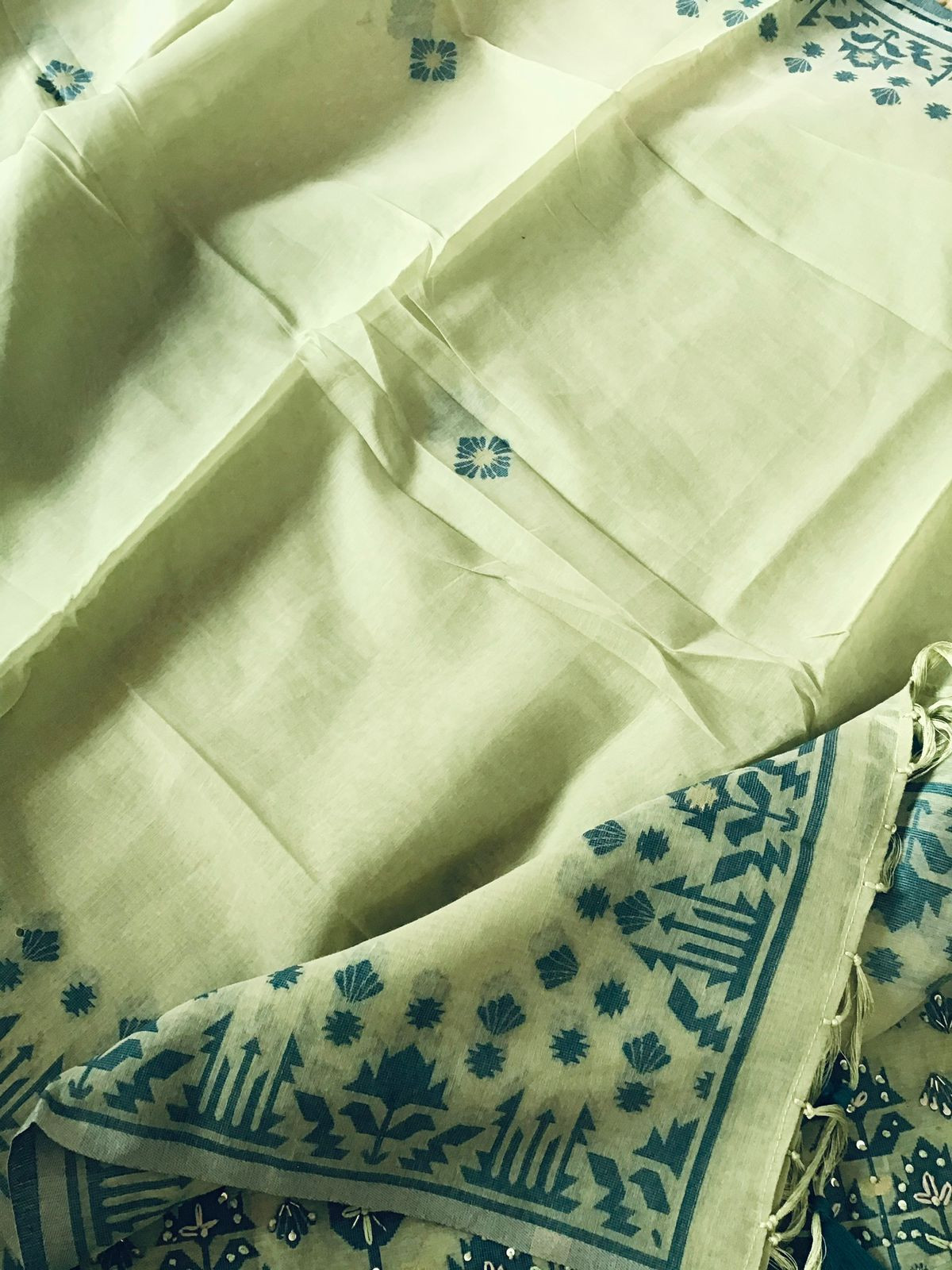 Soft Slub Chanderi Jamdani Weaved Embroidered Suit - Green