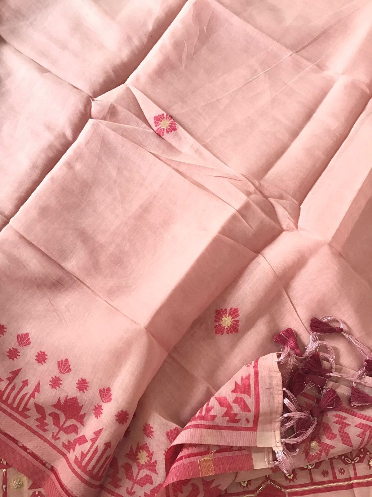 Soft Slub Chanderi Jamdani Weaved Embroidered Suit - Pink