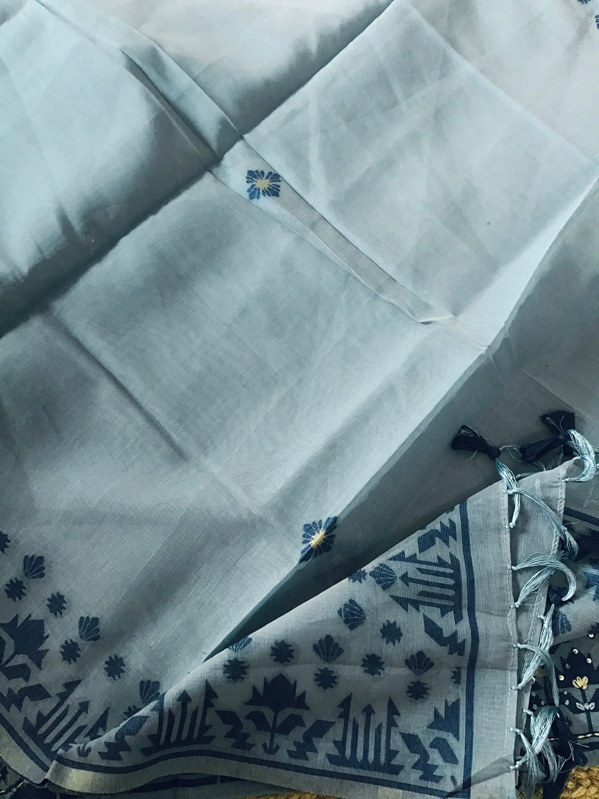 Soft Slub Chanderi Jamdani Weaved Embroidered Suit - Blue