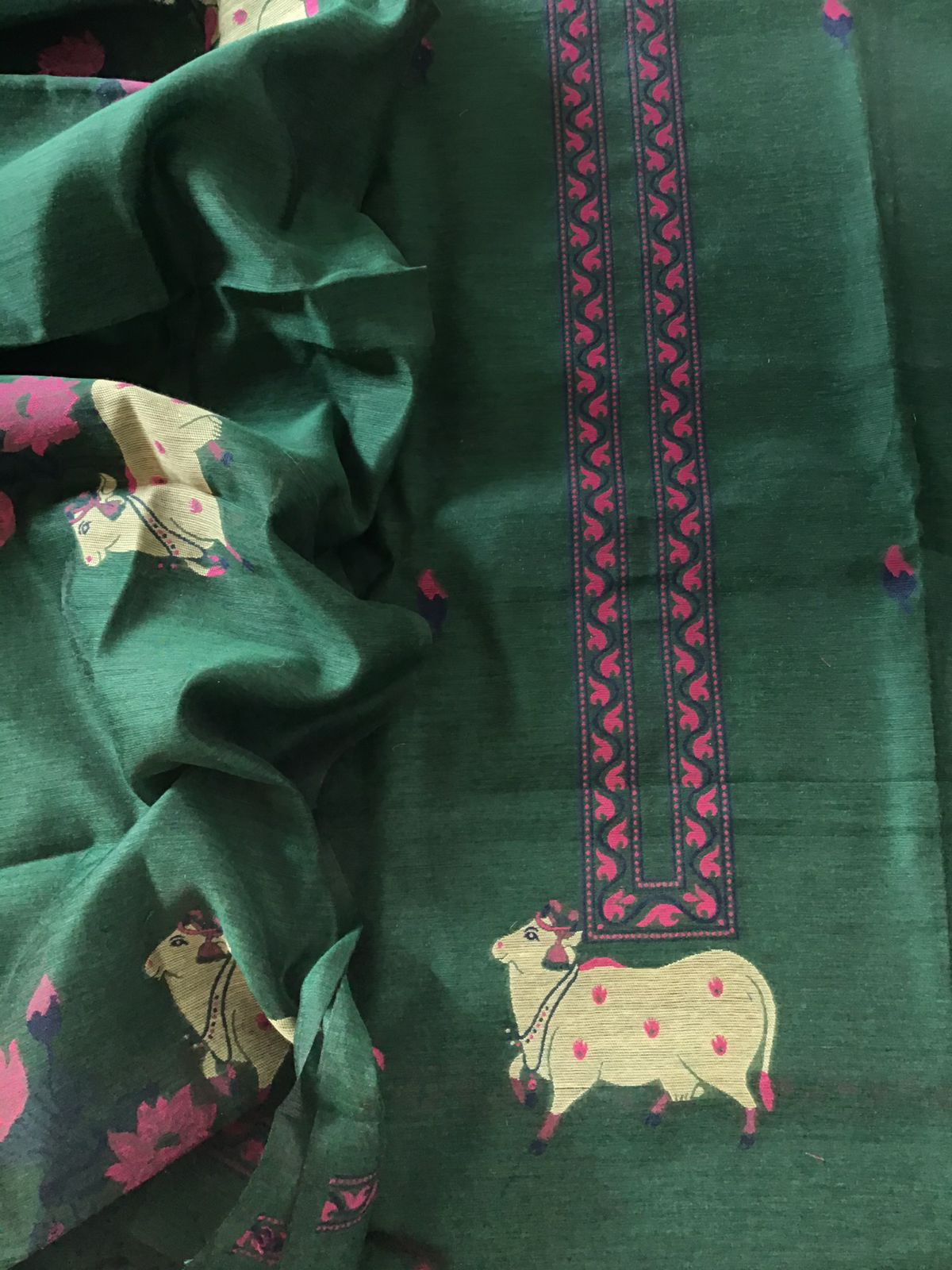 Soft Slub Chanderi Jamdani Weaved Suit - Green