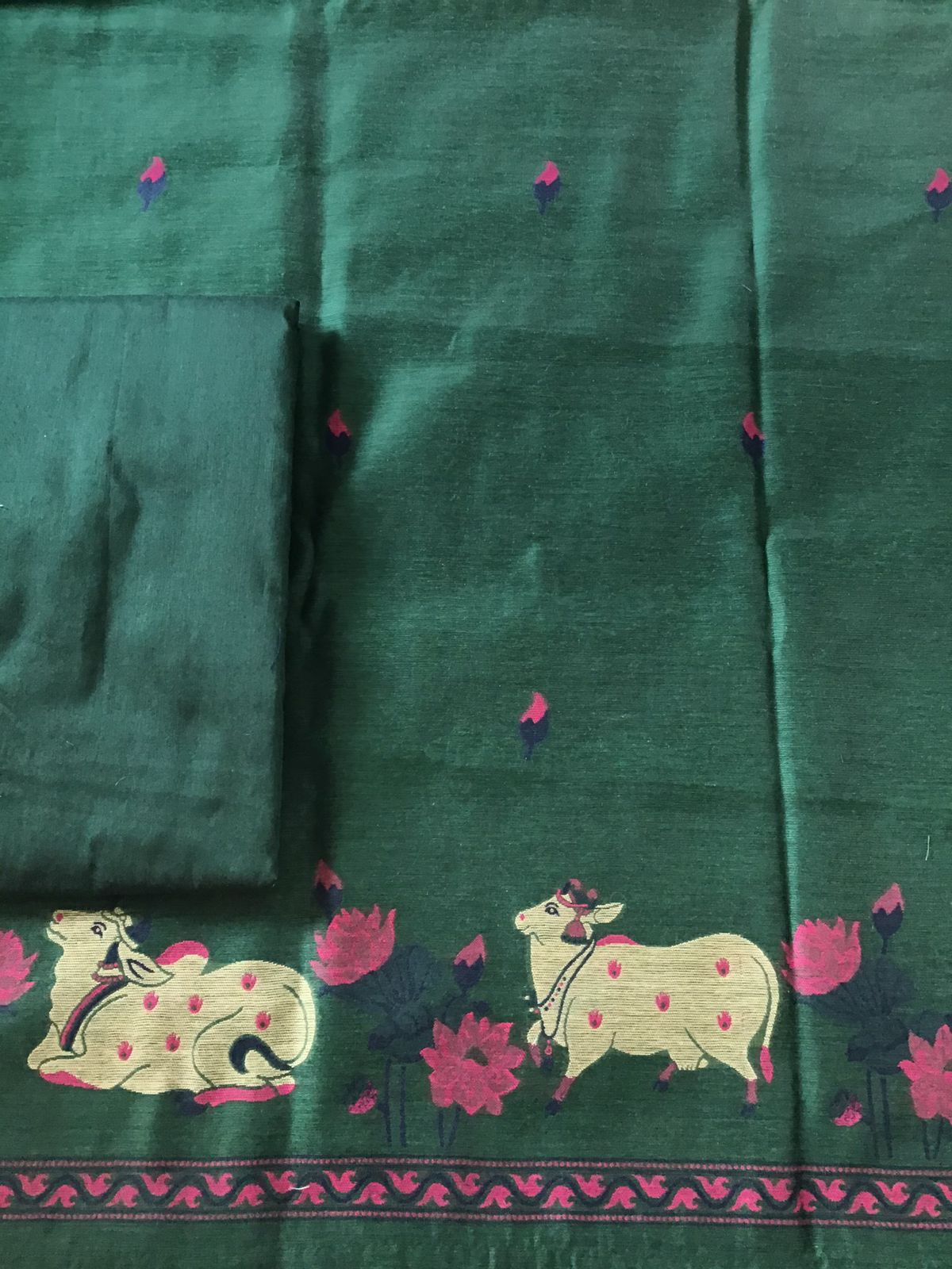 Soft Slub Chanderi Jamdani Weaved Suit - Green