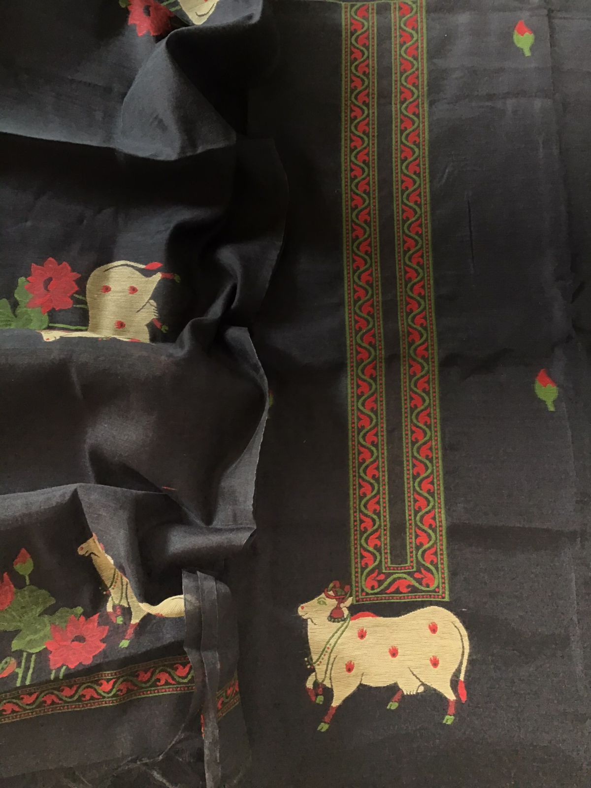 Soft Slub Chanderi - Jamdani Weaved Suit - Black