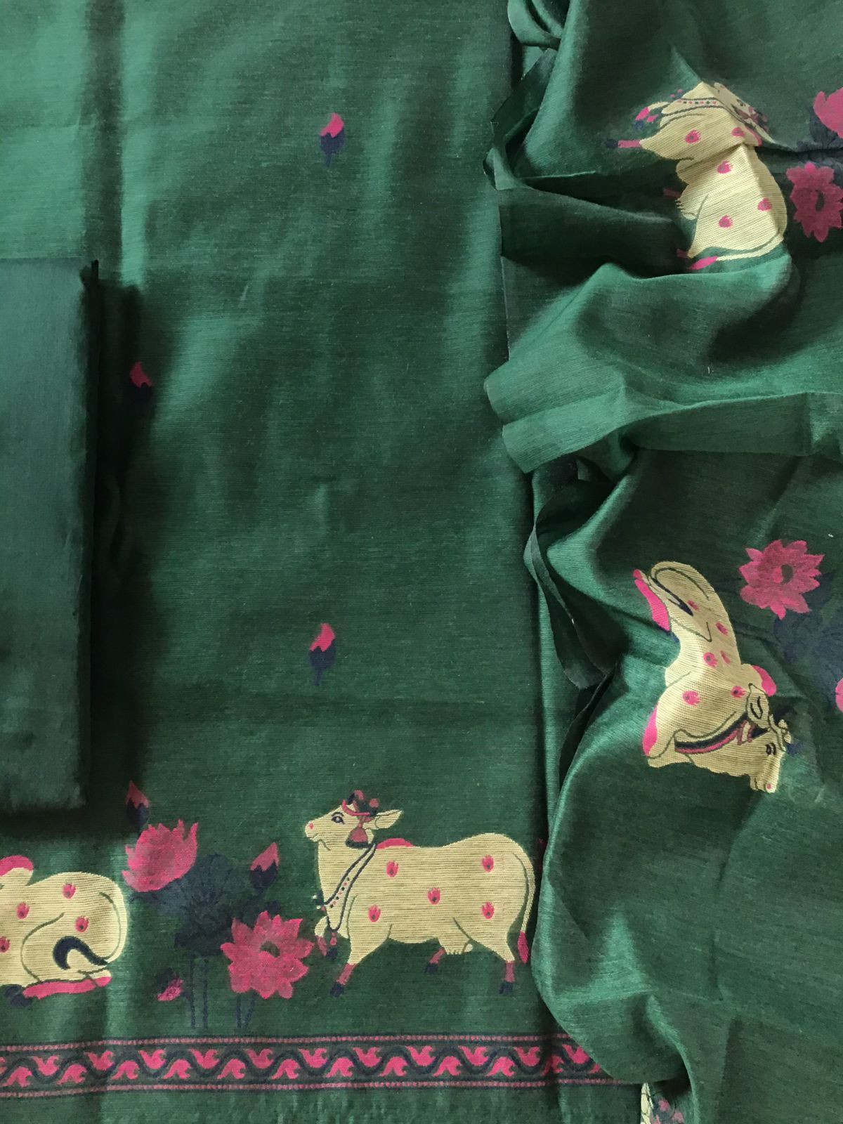 Soft Slub Chanderi Jamdani Weaved Suit - Green