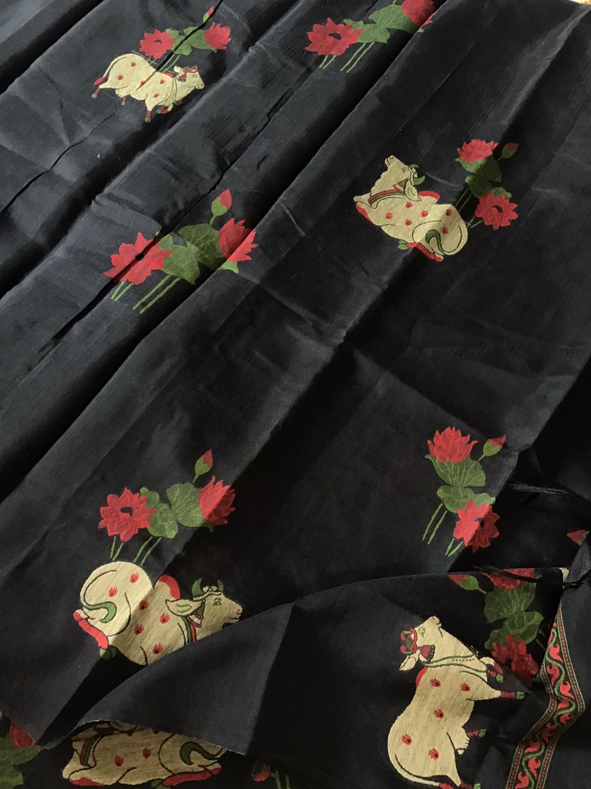 Soft Slub Chanderi - Jamdani Weaved Suit - Black