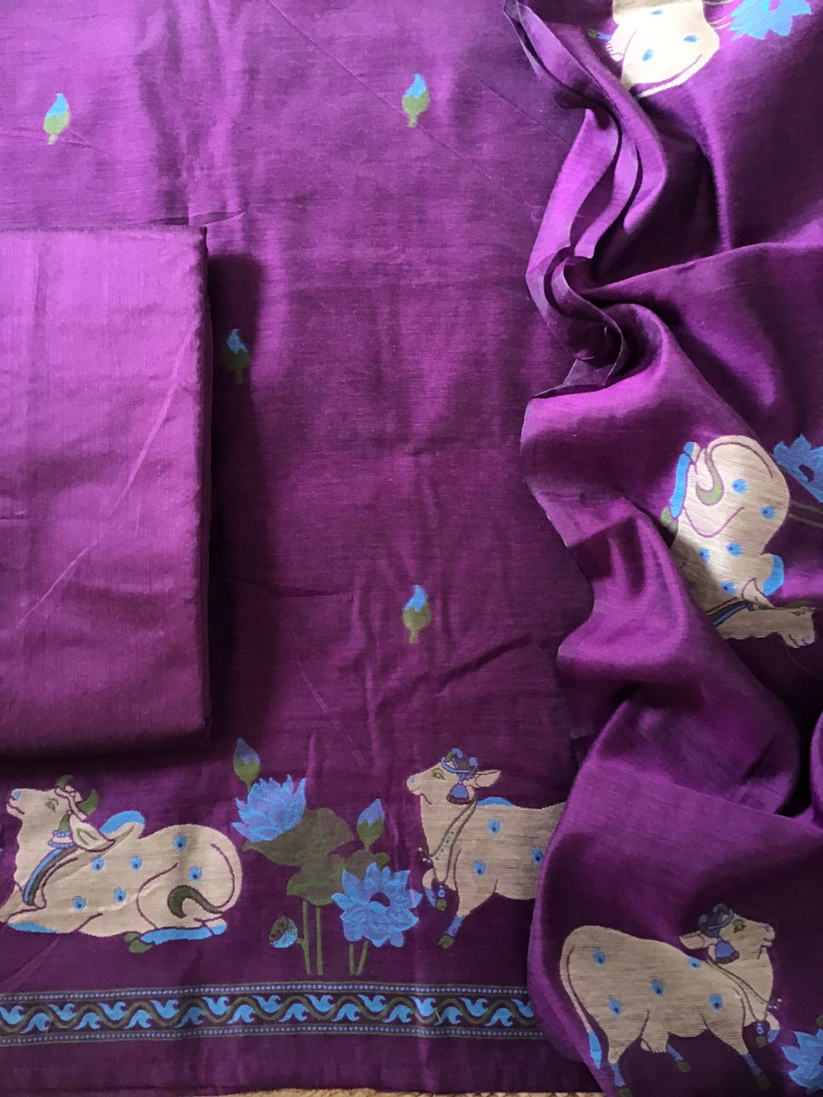 Soft Slub Chanderi - Jamdani Weaved Suit - Purple