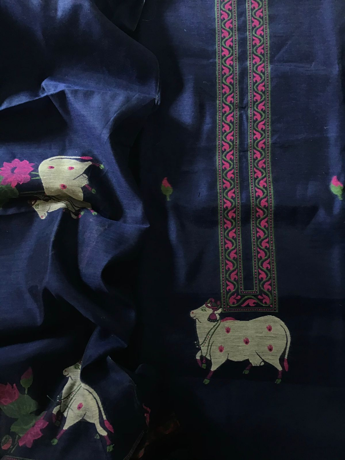 Soft Slub Chanderi - Jamdani Weaved Suit - Blue