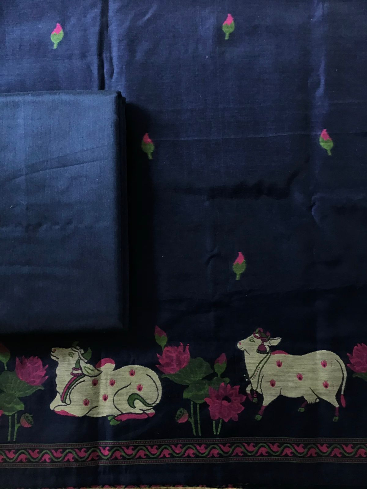 Soft Slub Chanderi - Jamdani Weaved Suit - Blue