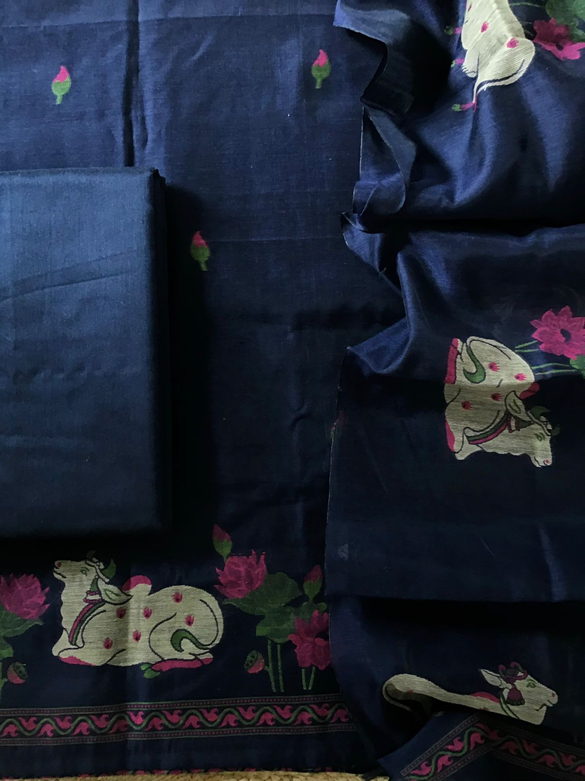 Soft Slub Chanderi - Jamdani Weaved Suit - Blue