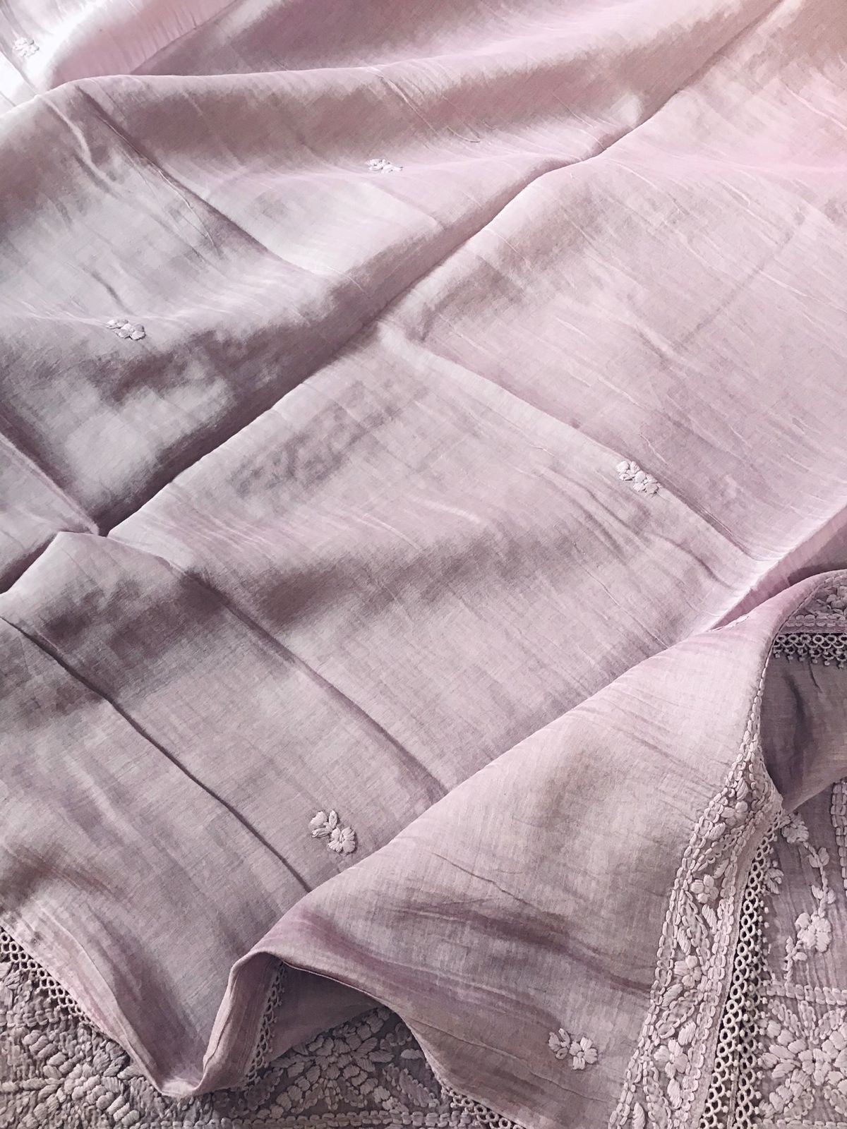 Pure Mul Chanderi Embroidered Suit - Lavender