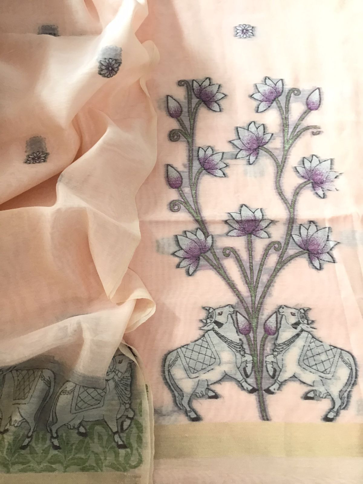 Soft Slub Chanderi - Jamdani Weaved Suit - Pink