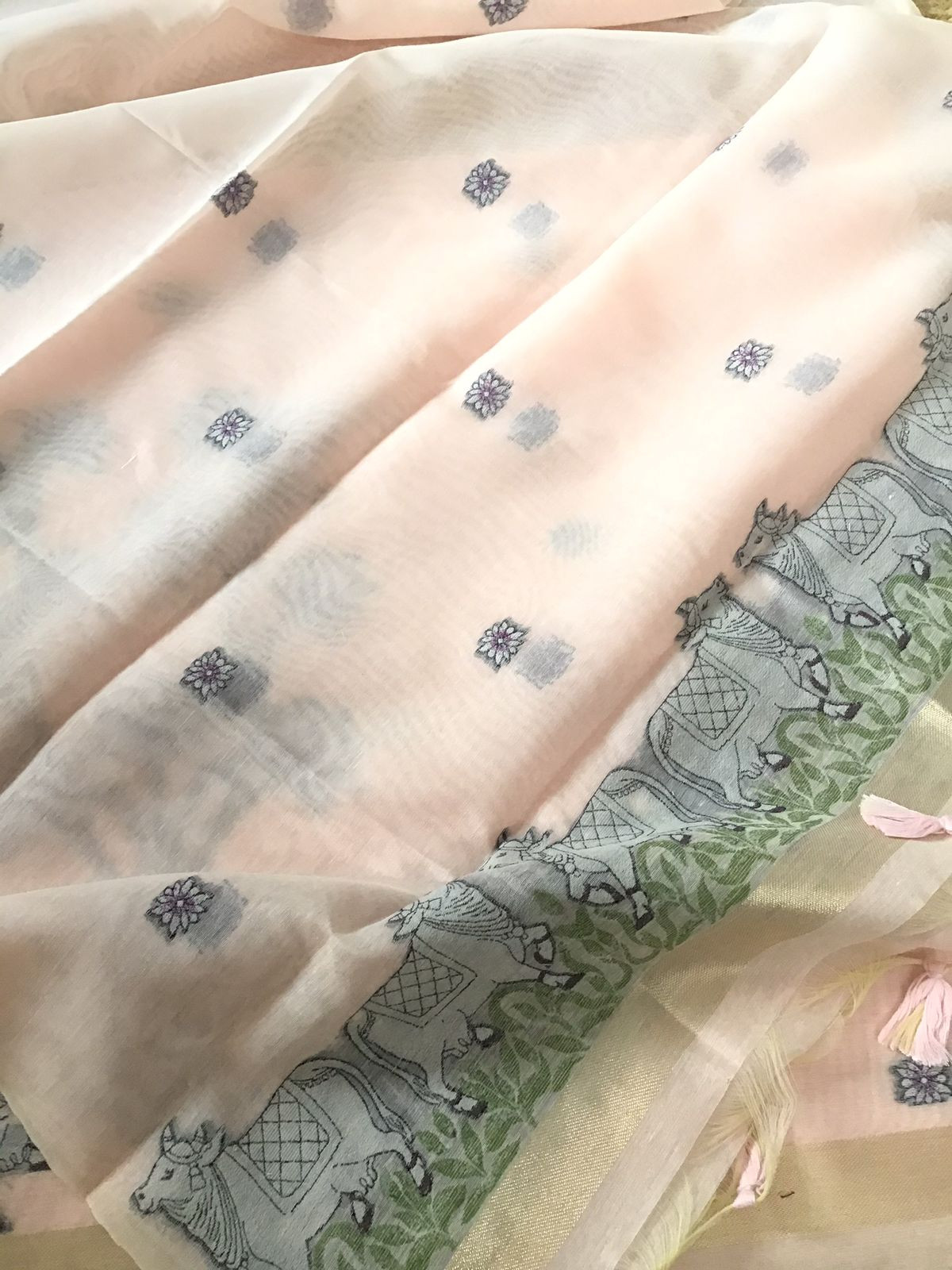 Soft Slub Chanderi - Jamdani Weaved Suit - Pink