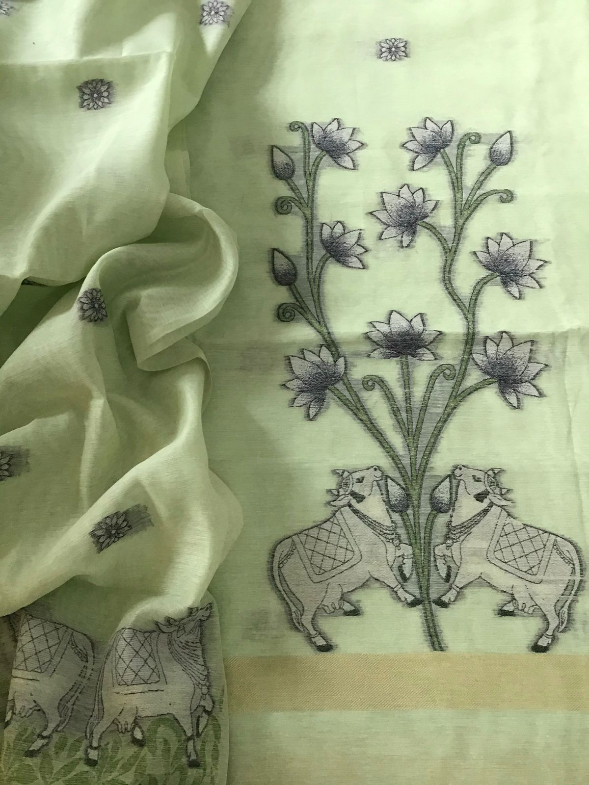 Soft Slub Chanderi -Jamdani Weaved Suit - Green