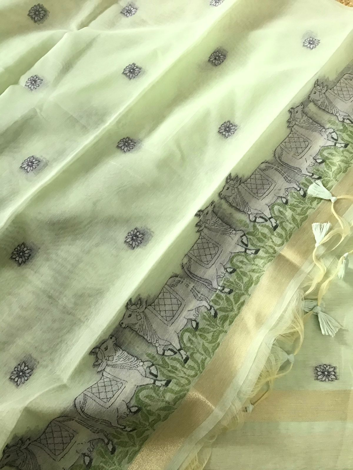 Soft Slub Chanderi -Jamdani Weaved Suit - Green