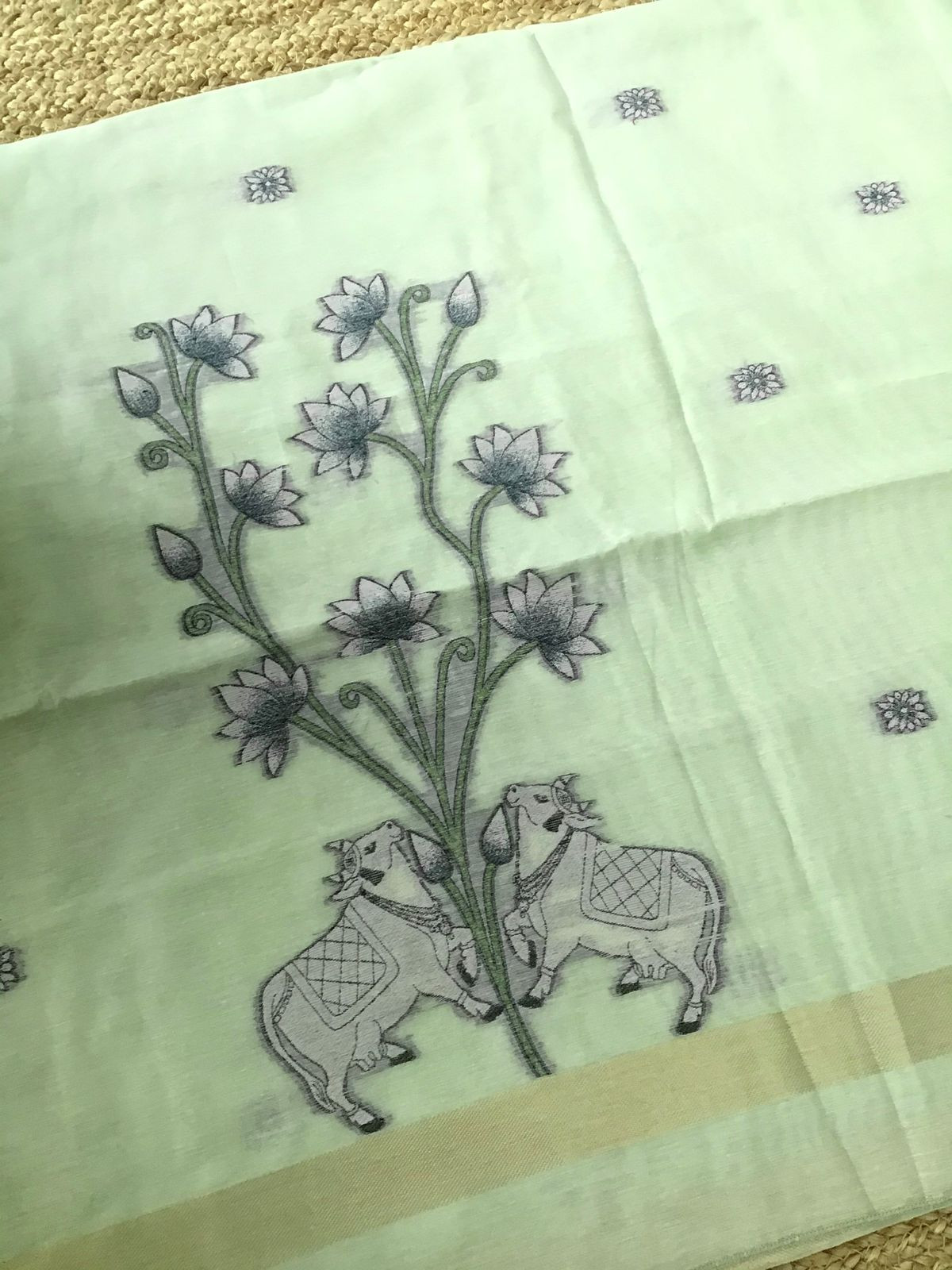 Soft Slub Chanderi -Jamdani Weaved Suit - Green