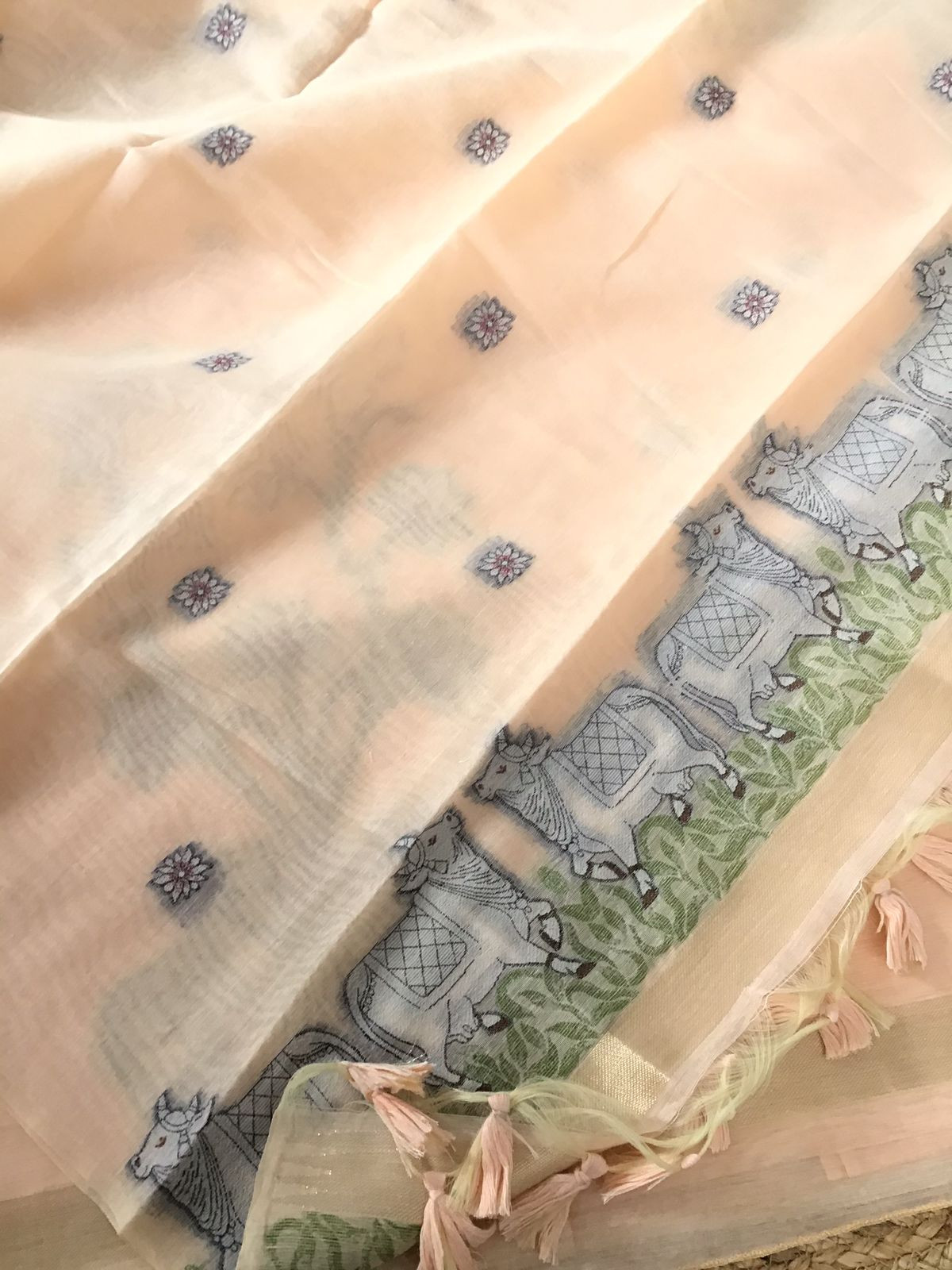 Soft Slub Chanderi - Jamdani Weaved Suit - Peach