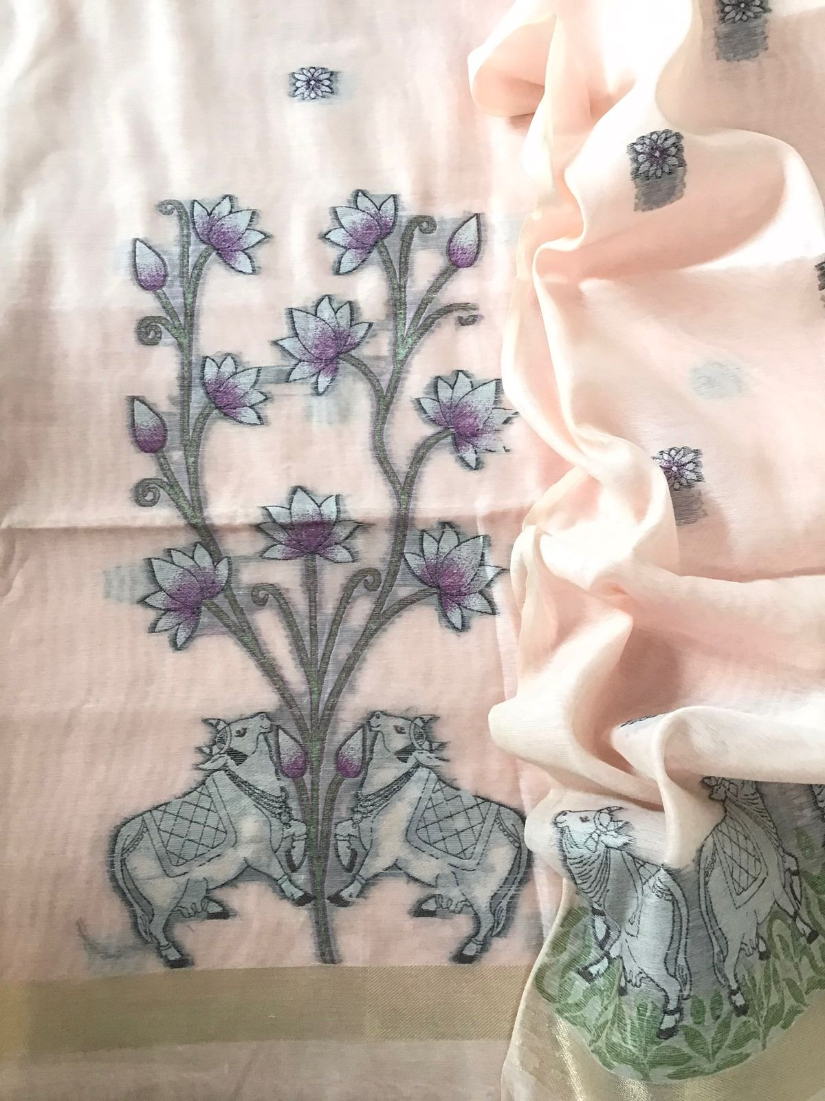 Soft Slub Chanderi - Jamdani Weaved Suit - Pink