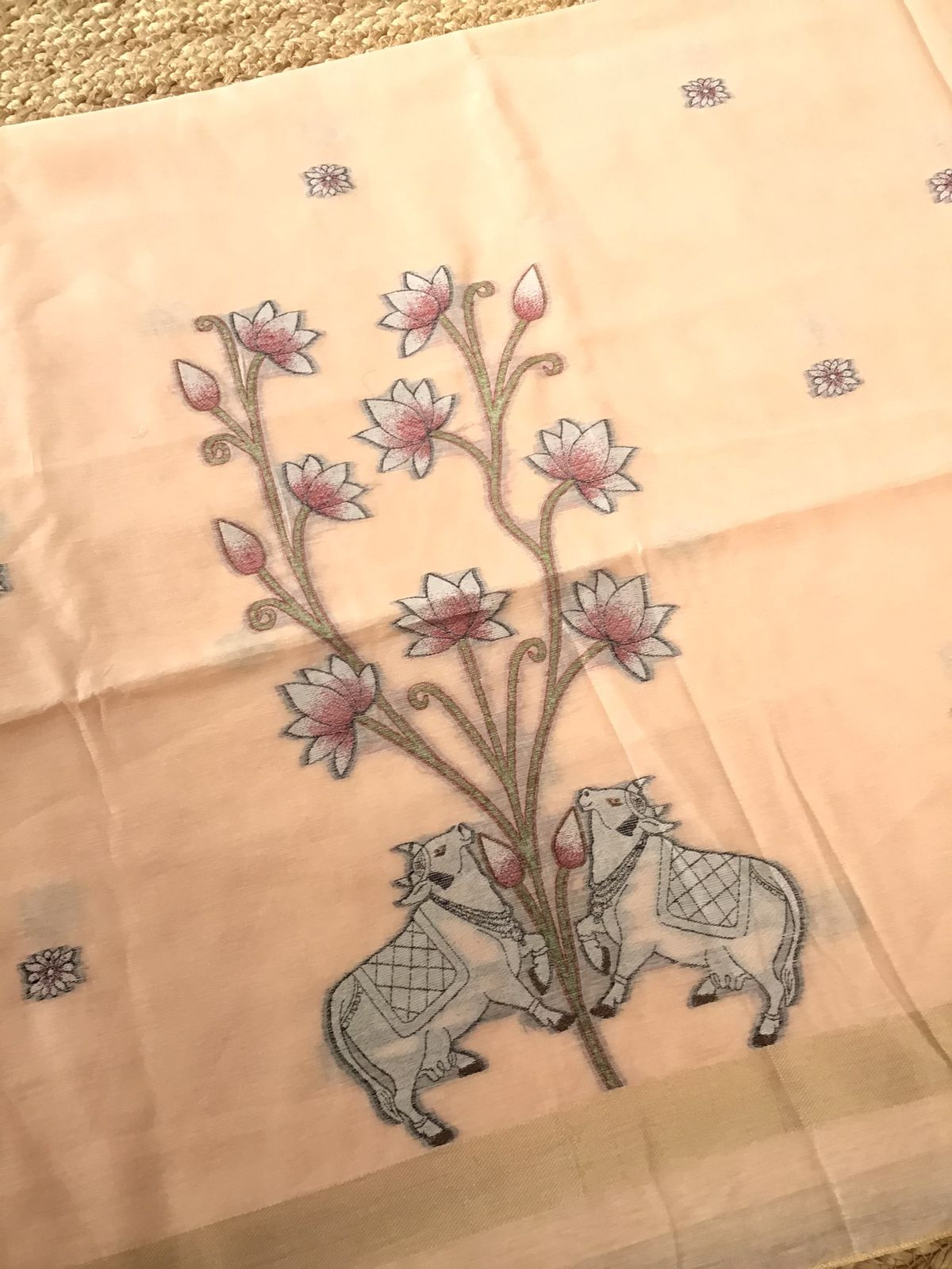 Soft Slub Chanderi - Jamdani Weaved Suit - Peach