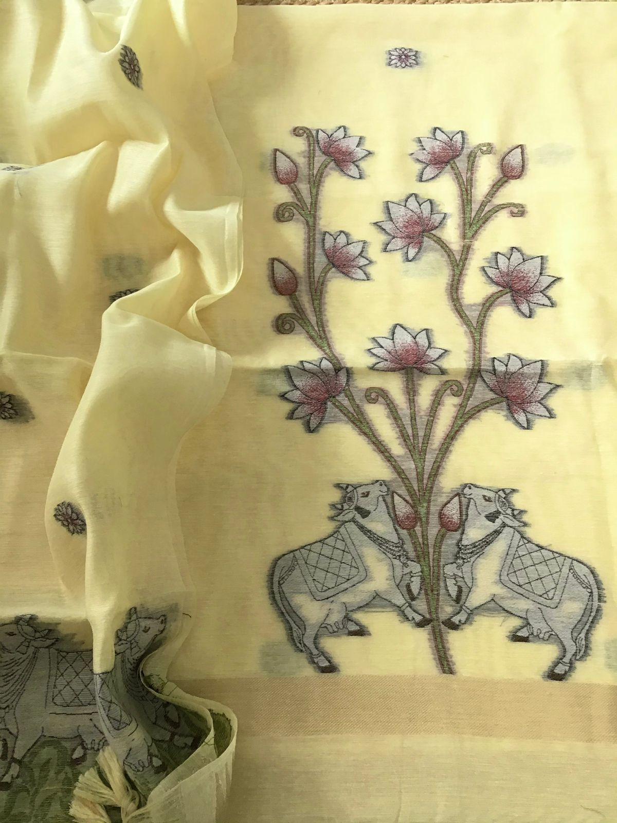 Soft Slub Chanderi - Jamdani Weaved Suit - Yellow