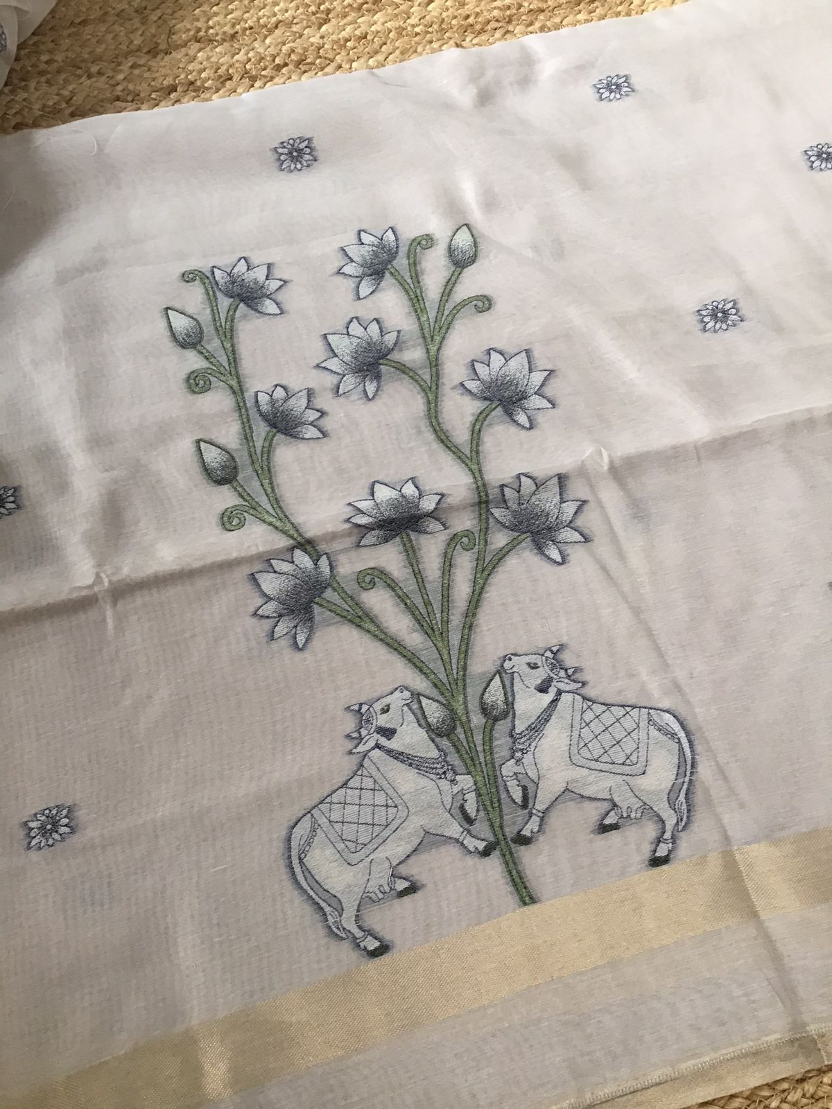 Soft Slub Chanderi - Jamdani Weaved Suit - Grey