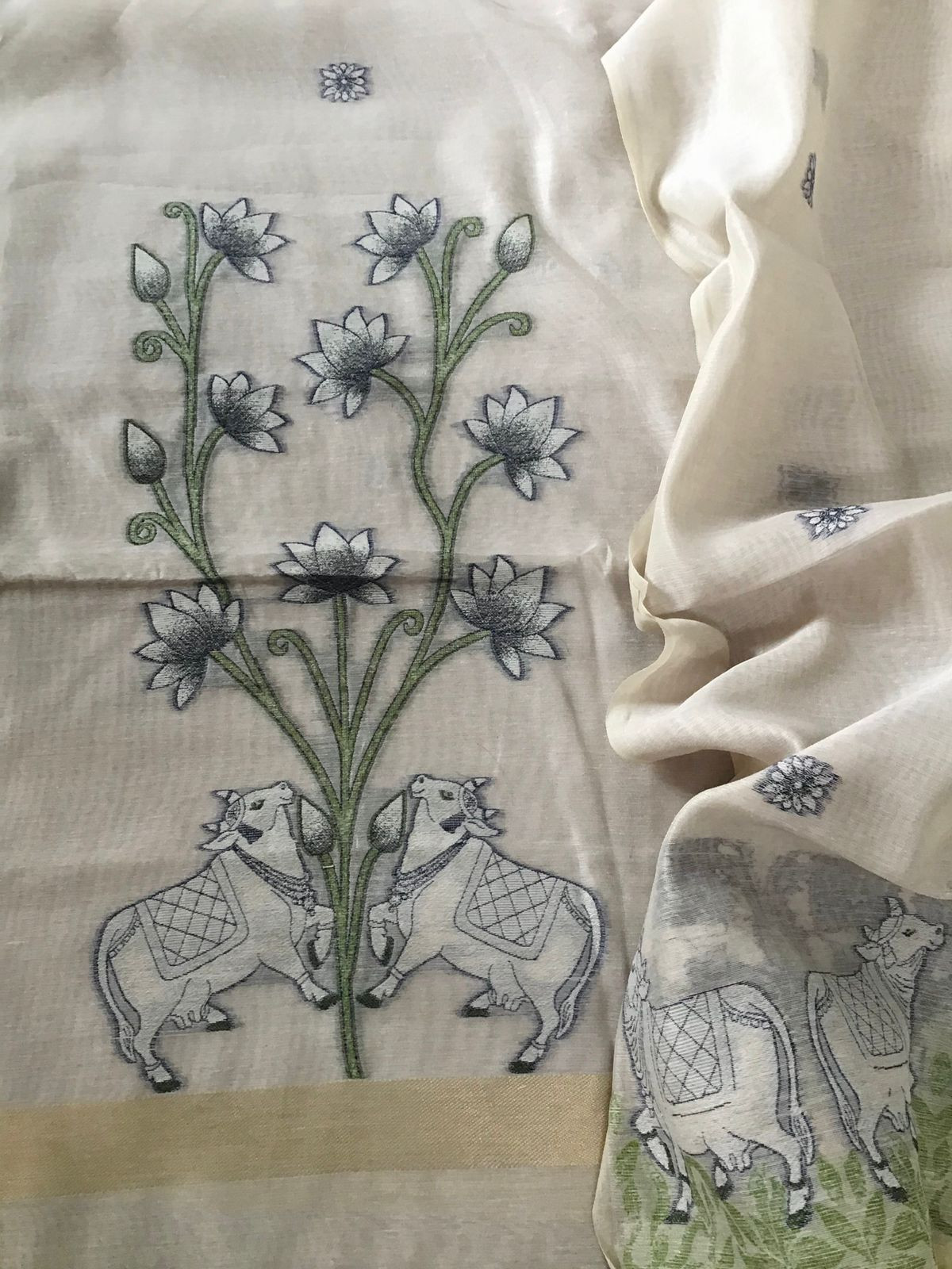 Soft Slub Chanderi - Jamdani Weaved Suit - Grey