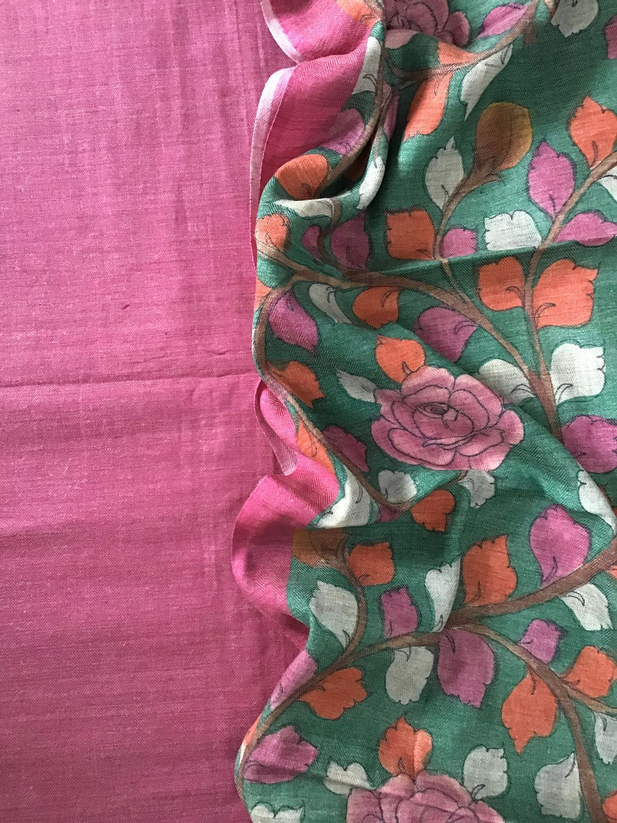 Pure Woollen Basbara Cotton Silk Printed Suit - Pink