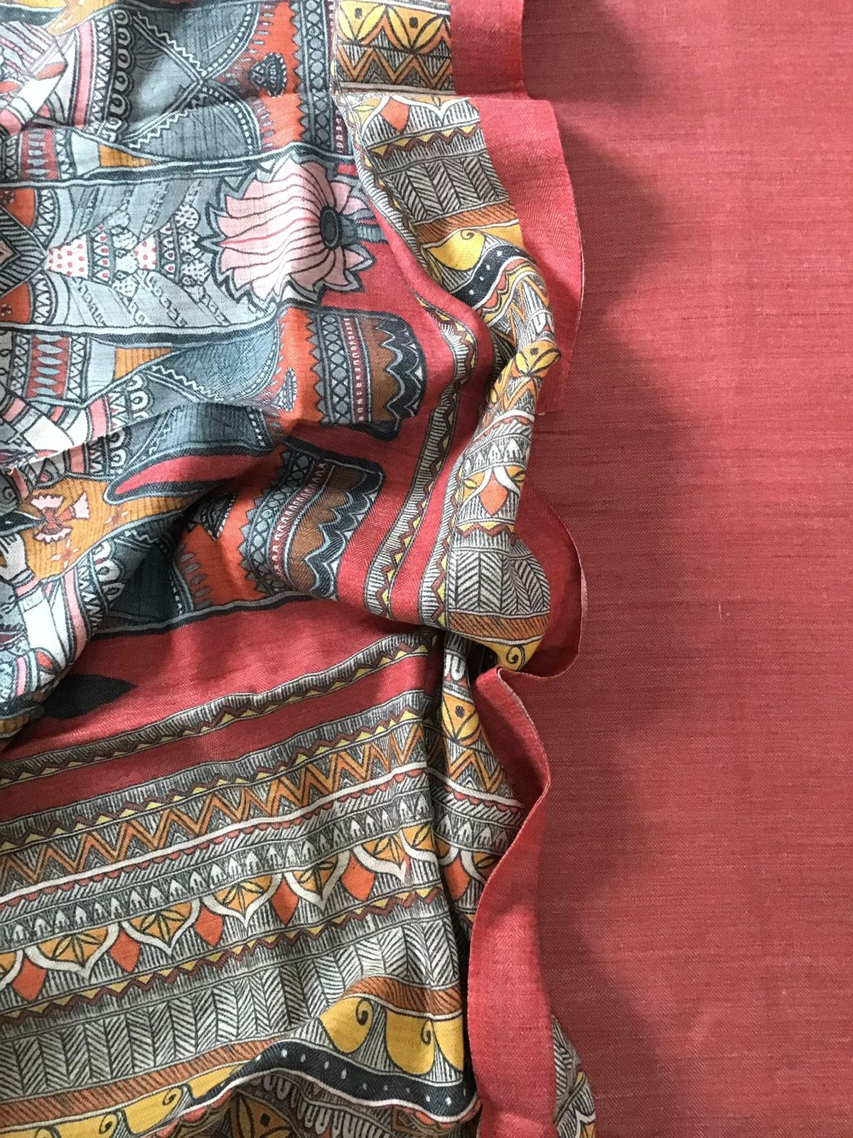 Pure Woollen Basbara Cotton Silk Printed Suit - Brick Red