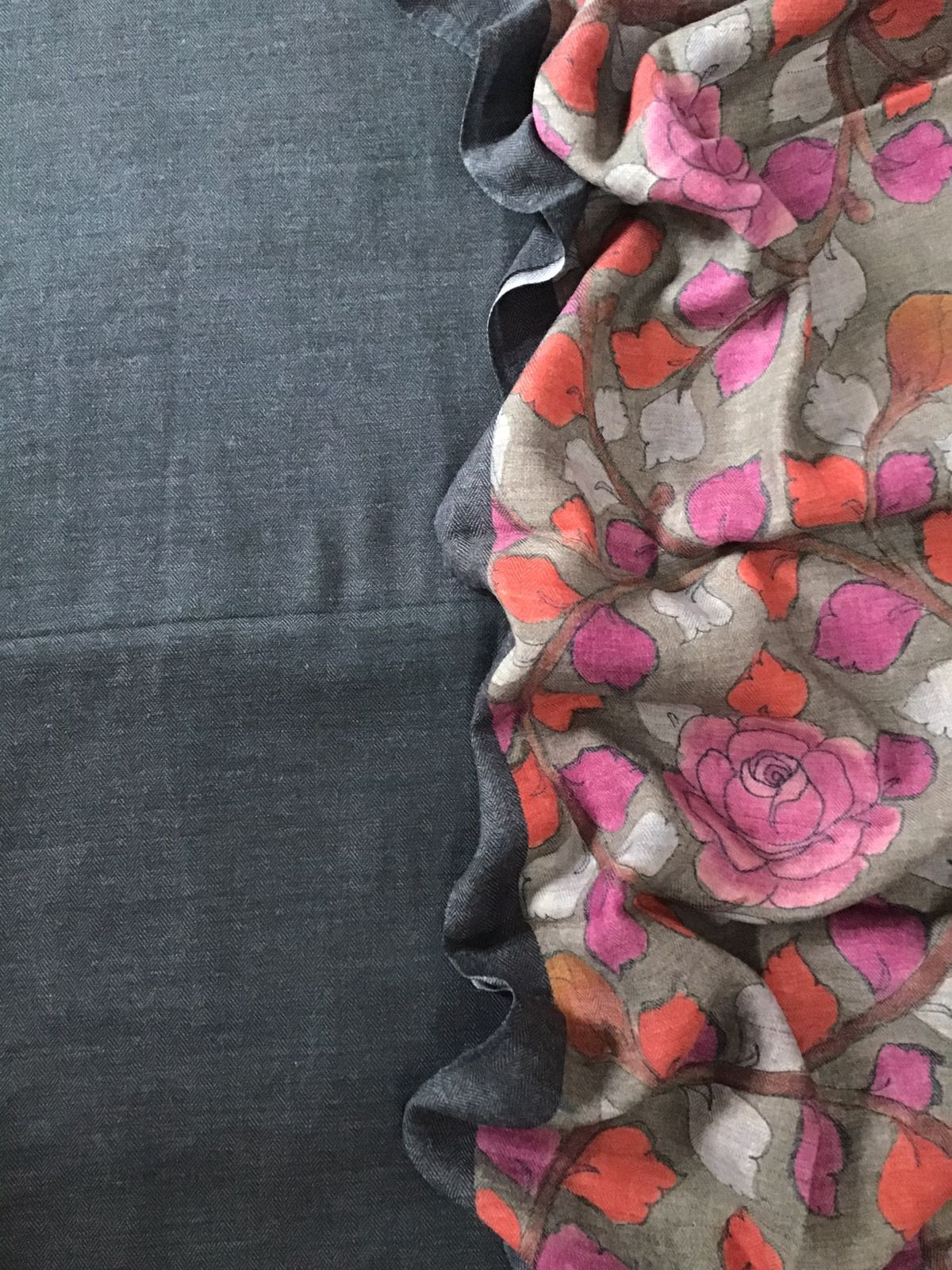 Pure Woollen Basbara Cotton Silk Printed Suit - Black