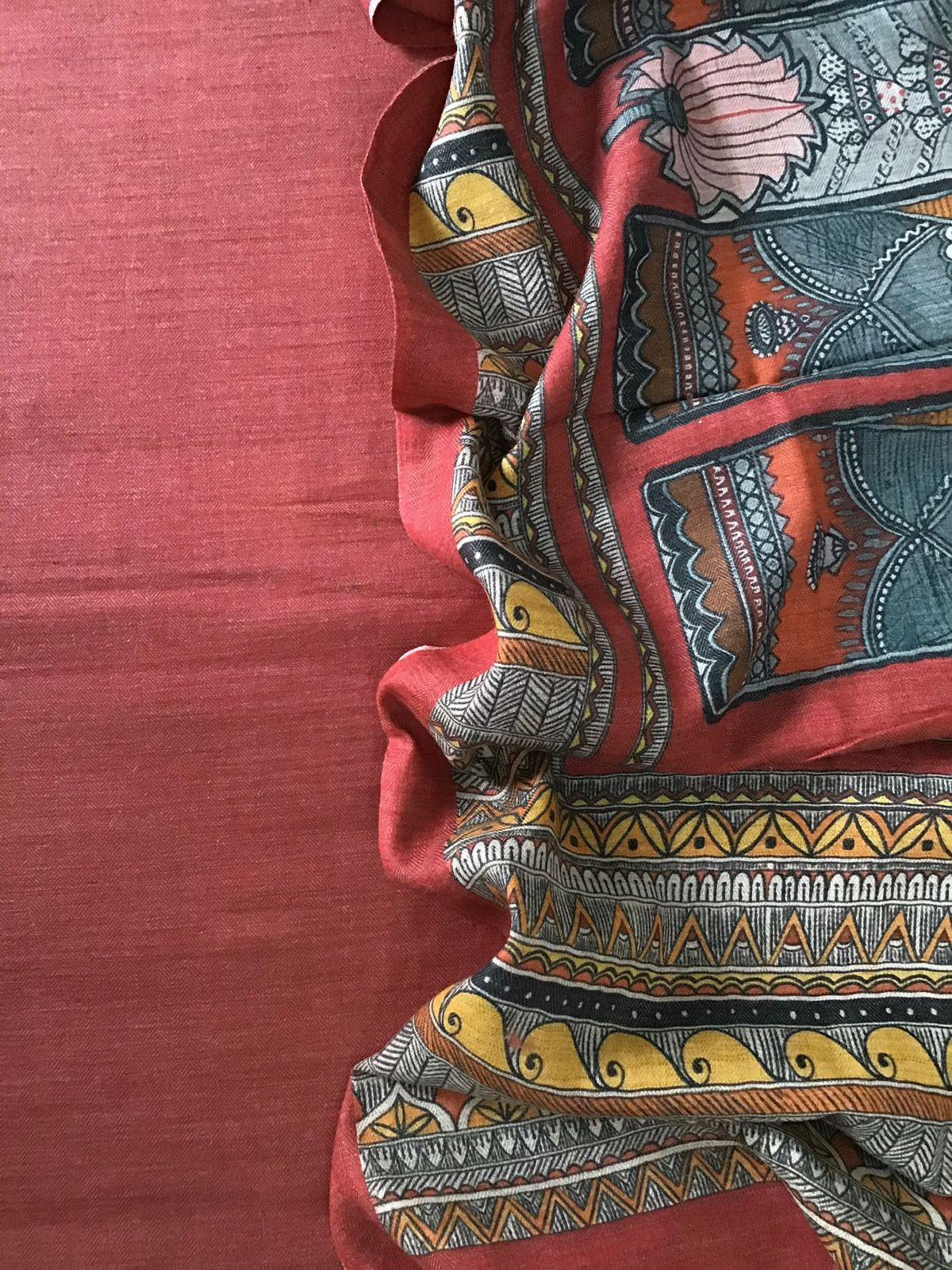 Pure Woollen Basbara Cotton Silk Printed Suit - Brick Red