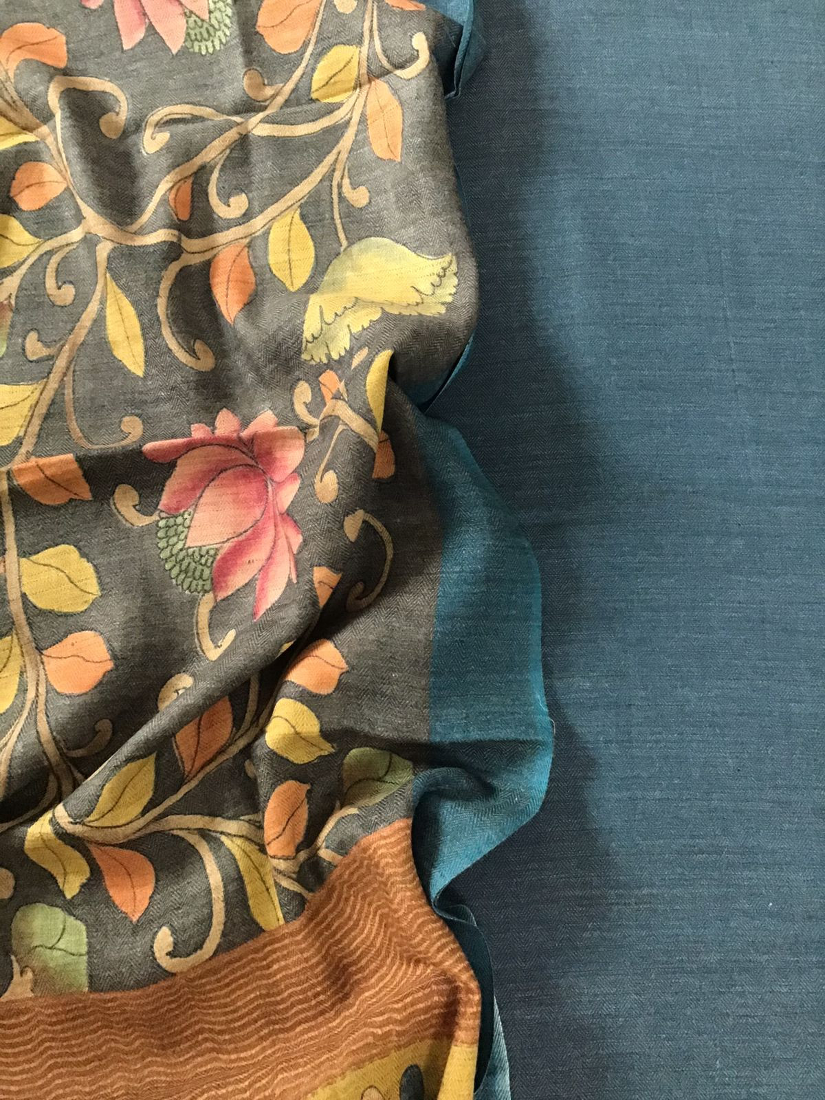 Pure Woollen Basbara Cotton Silk Printed Suit - Blue