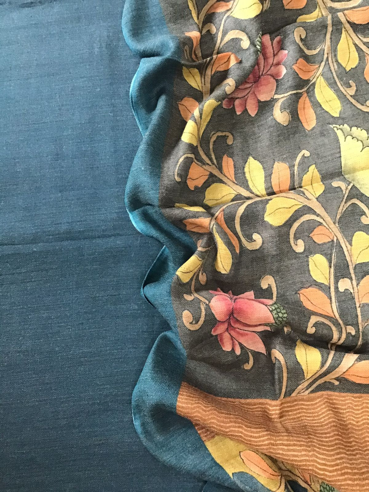 Pure Woollen Basbara Cotton Silk Printed Suit - Blue