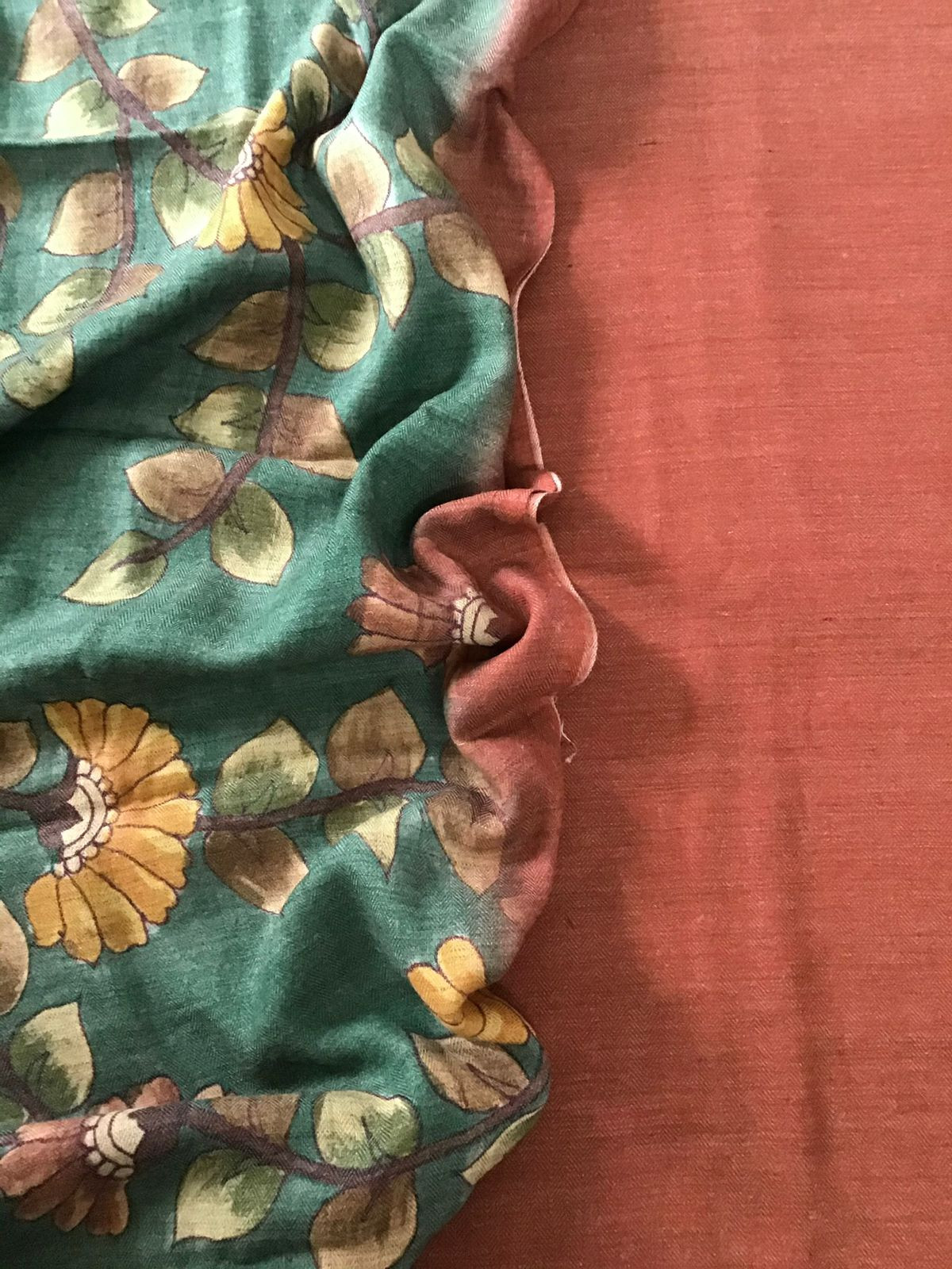 Pure Woollen Basbara Cotton Silk Printed Suit - Brick Red