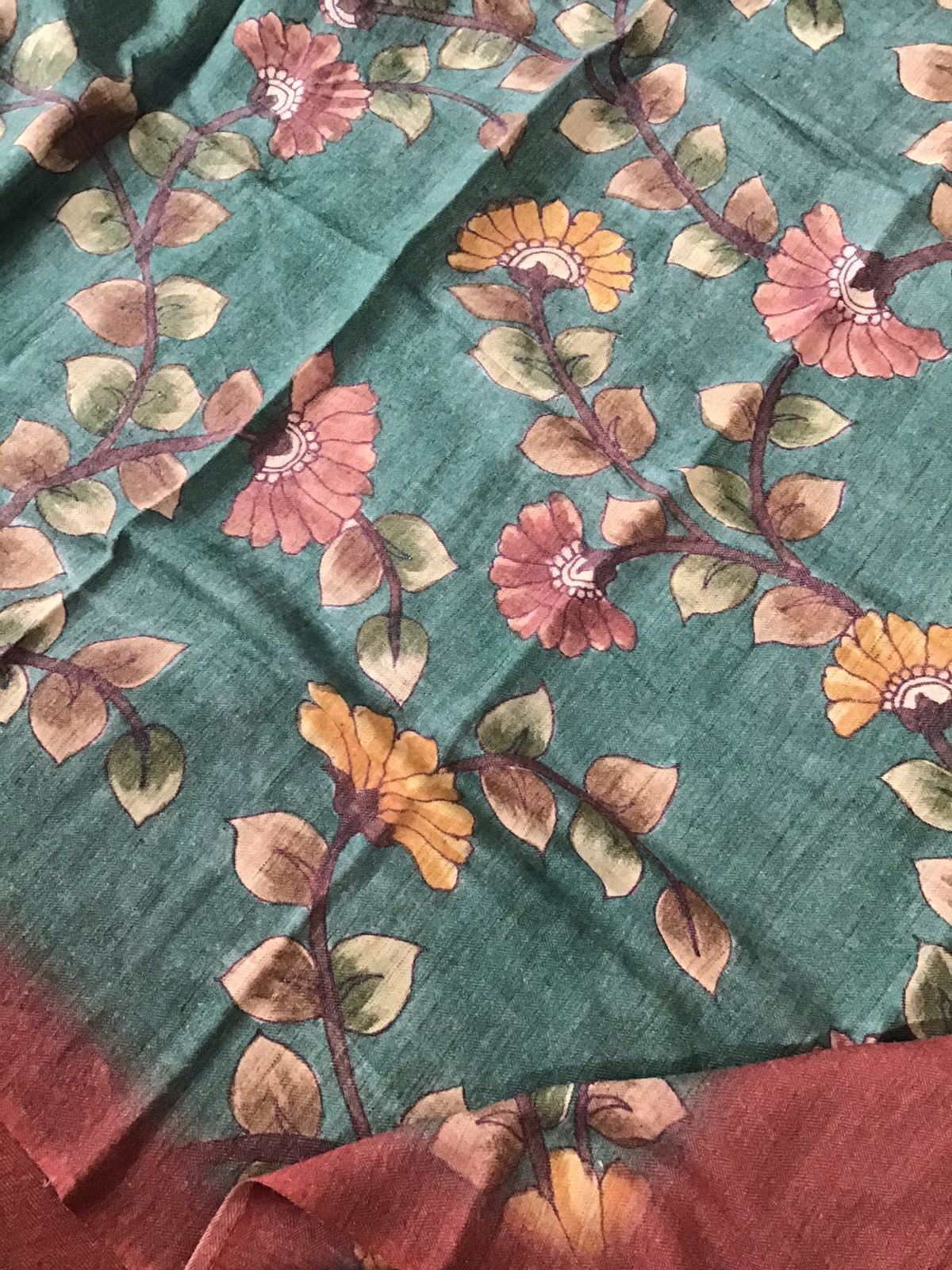 Pure Woollen Basbara Cotton Silk Printed Suit - Brick Red