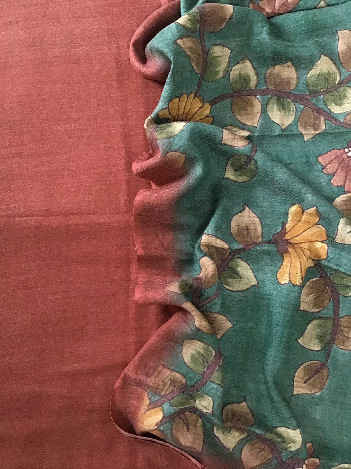 Pure Woollen Basbara Cotton Silk Printed Suit - Brick Red