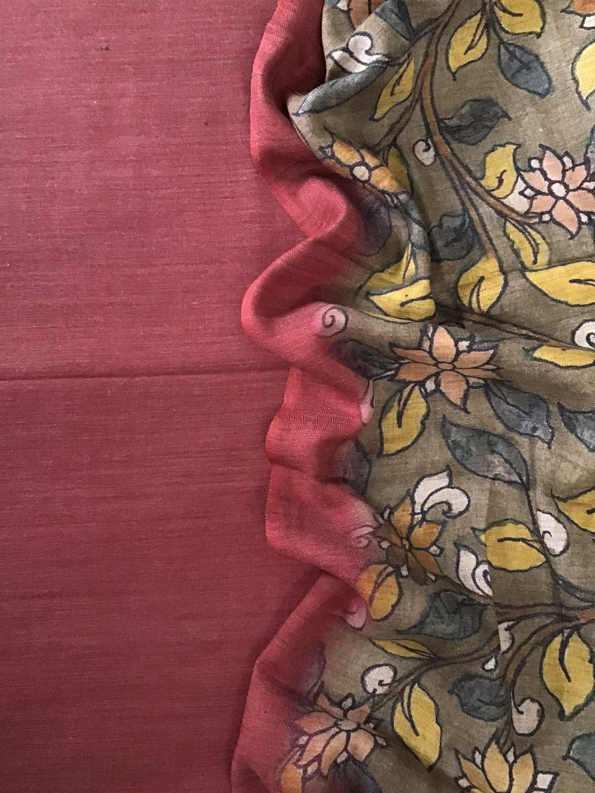 Pure Woollen Basbara Cotton Silk Printed Suit - Brick Red