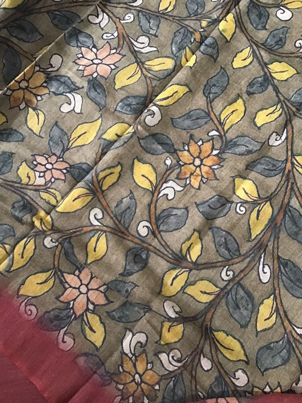 Pure Woollen Basbara Cotton Silk Printed Suit - Brick Red